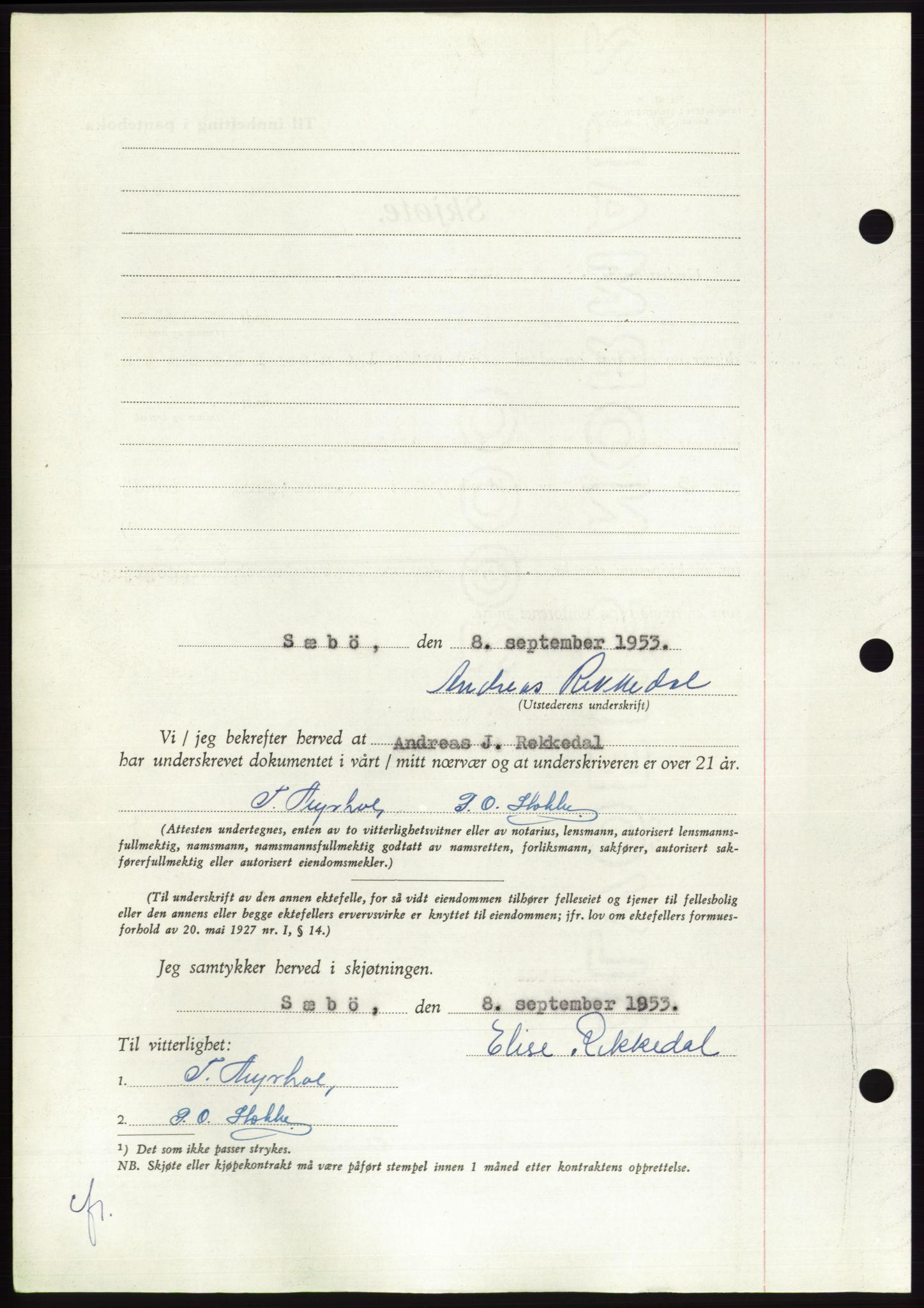 Søre Sunnmøre sorenskriveri, AV/SAT-A-4122/1/2/2C/L0095: Pantebok nr. 21A, 1953-1953, Dagboknr: 2173/1953