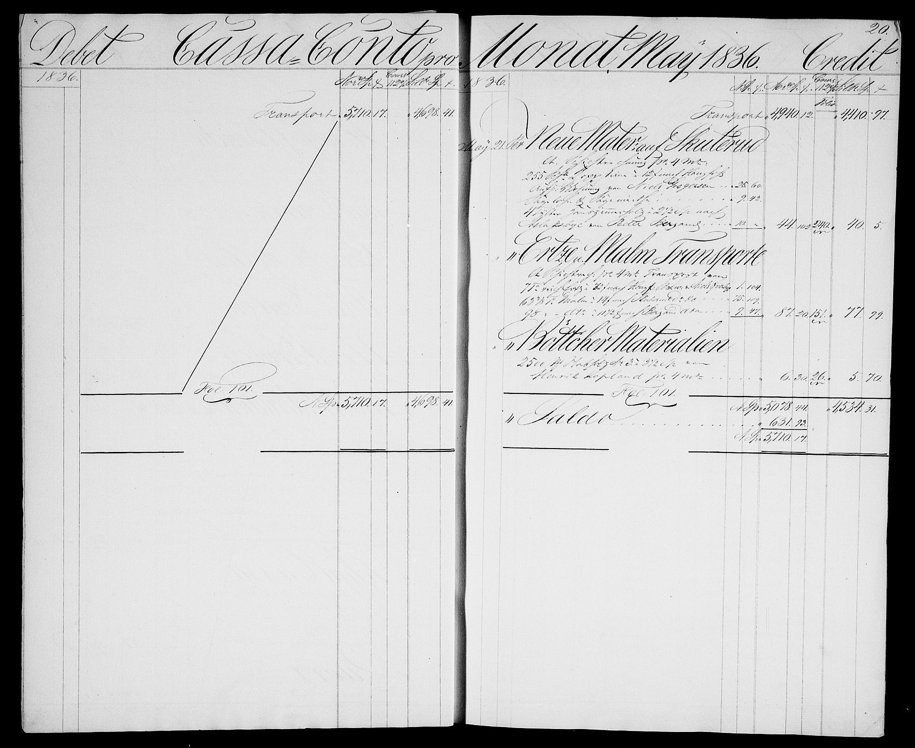 Modums Blaafarveværk, AV/RA-PA-0157/G/Gd/Gda/L0175/0001: -- / Cassa-Conto, 1836-1838, s. 6