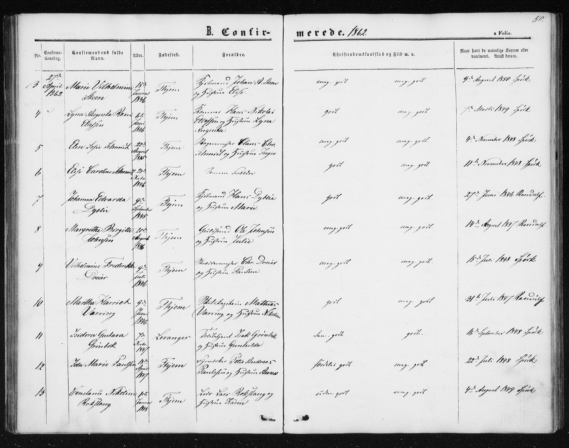 Ministerialprotokoller, klokkerbøker og fødselsregistre - Sør-Trøndelag, AV/SAT-A-1456/602/L0114: Ministerialbok nr. 602A12, 1856-1872, s. 50