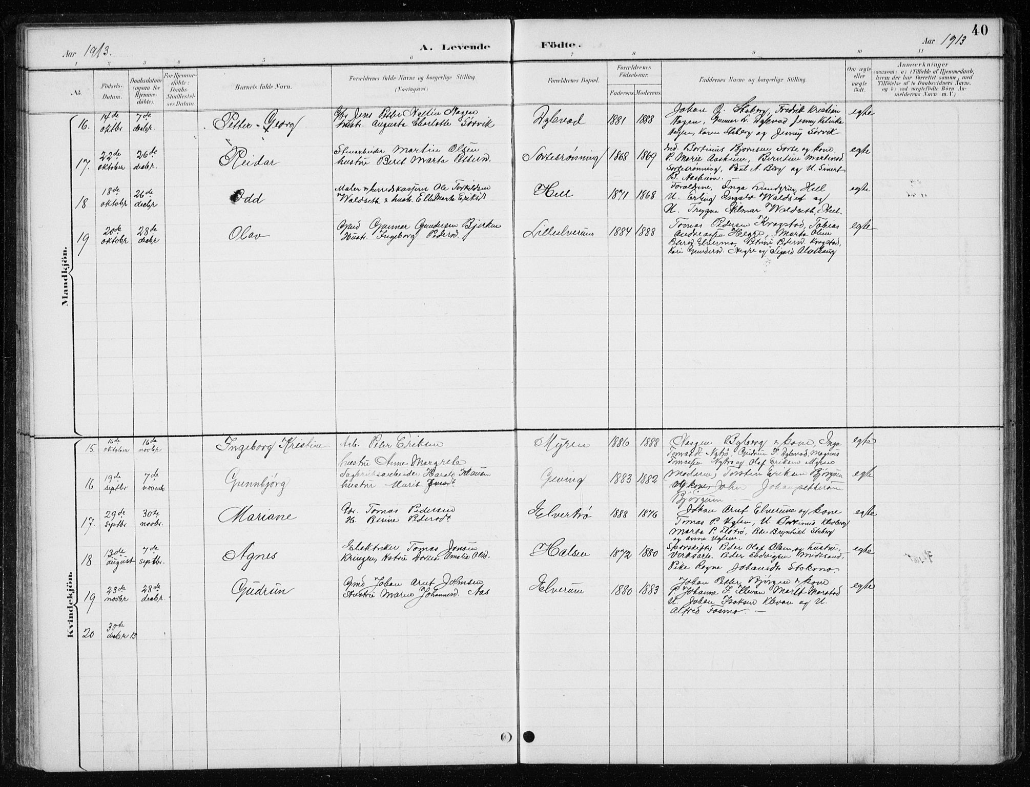 Ministerialprotokoller, klokkerbøker og fødselsregistre - Nord-Trøndelag, AV/SAT-A-1458/710/L0096: Klokkerbok nr. 710C01, 1892-1925, s. 40