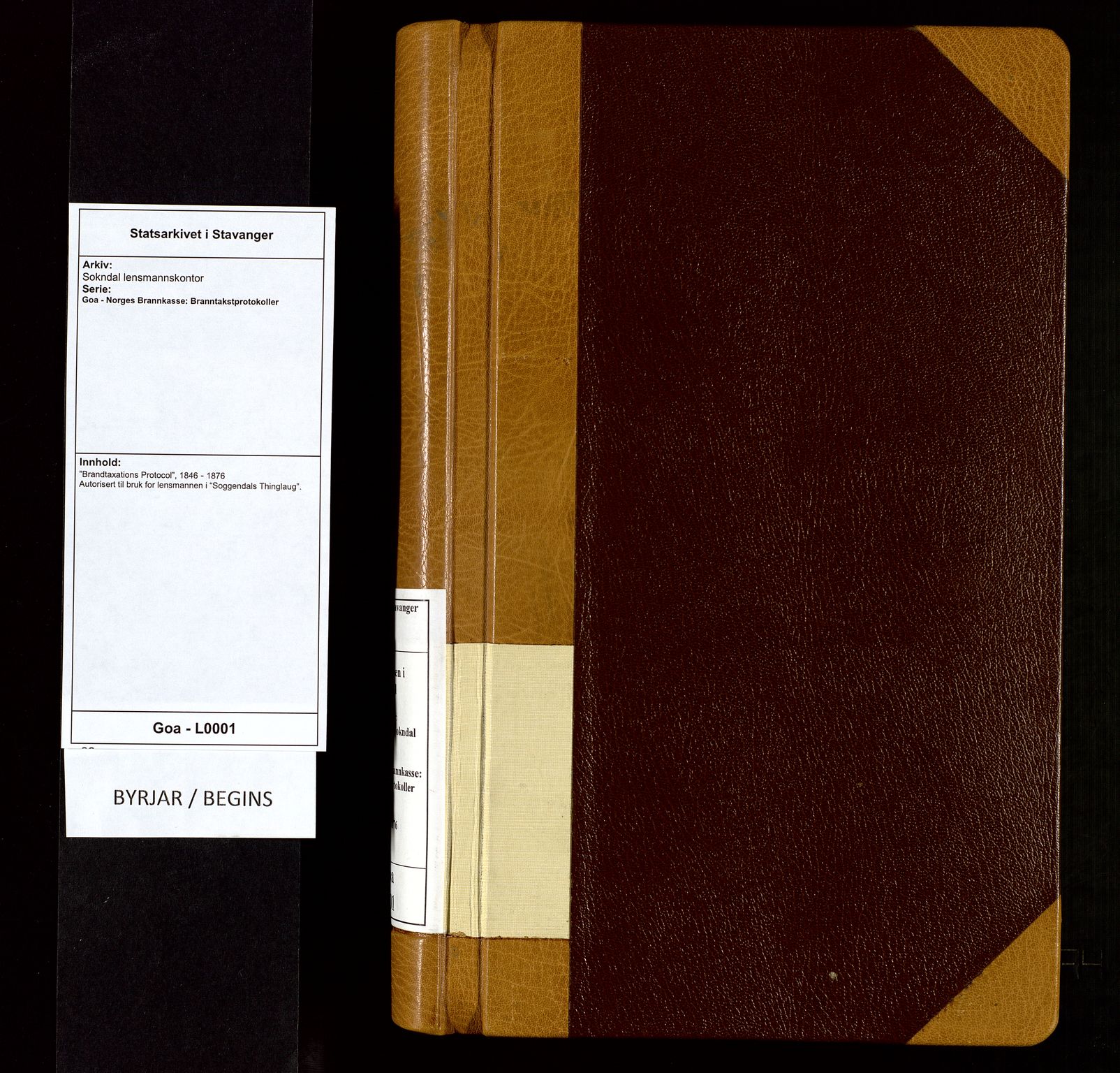 Sokndal lensmannskontor, AV/SAST-A-100417/Goa/L0001: "Brandtaxations Protocol", 1846-1876