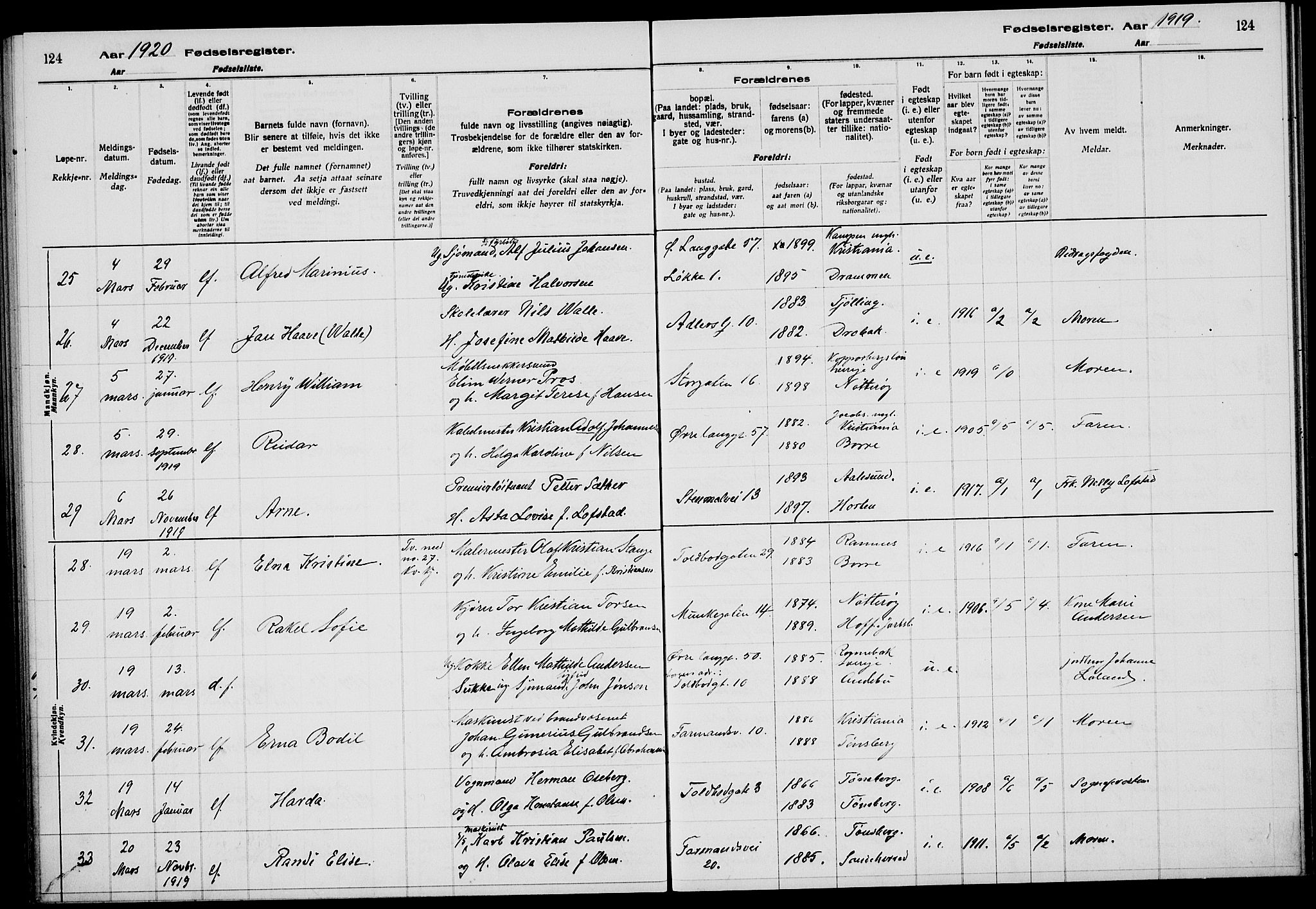 Tønsberg kirkebøker, AV/SAKO-A-330/J/Ja/L0001: Fødselsregister nr. 1, 1916-1922, s. 124
