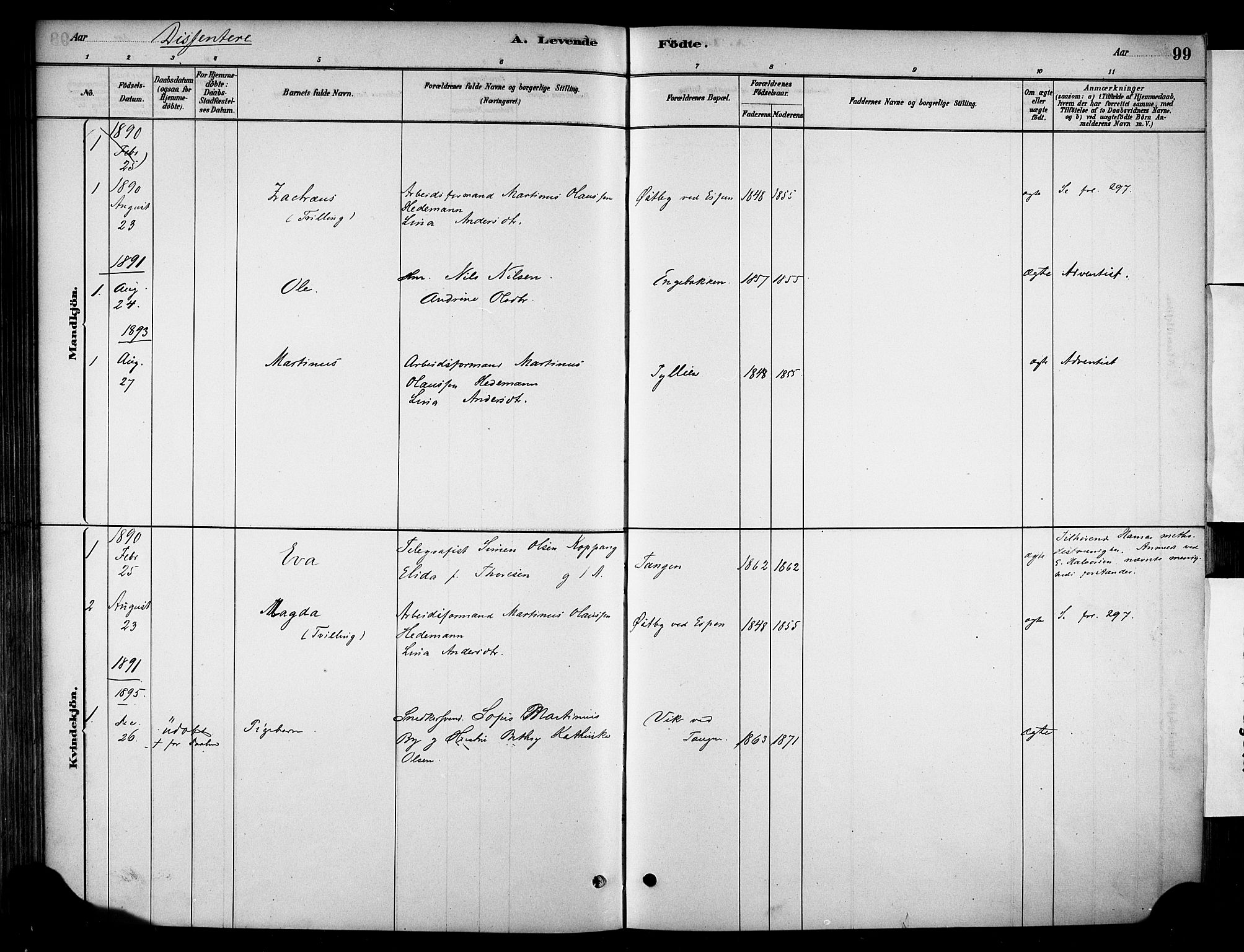 Stange prestekontor, SAH/PREST-002/K/L0018: Ministerialbok nr. 18, 1880-1896, s. 99