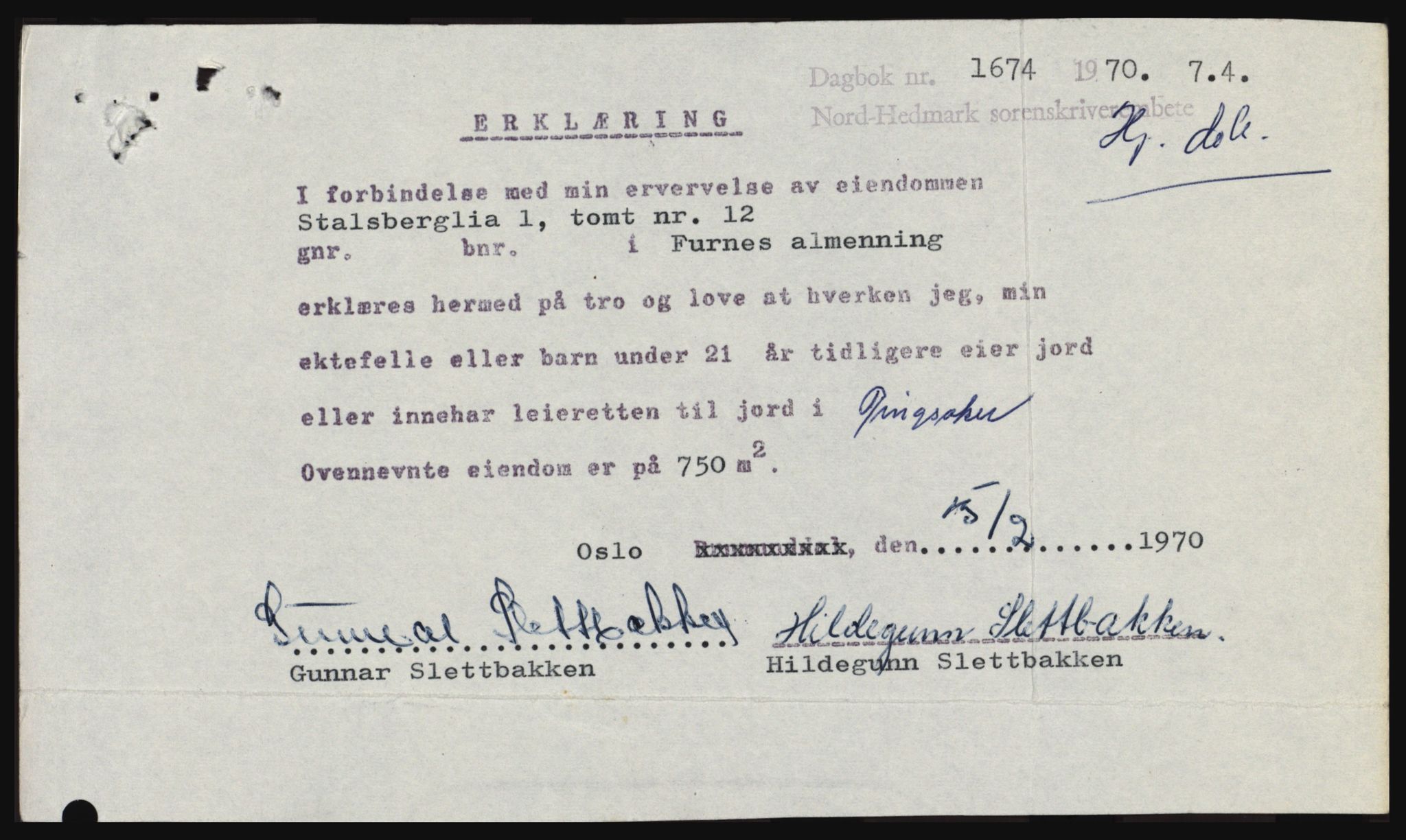 Nord-Hedmark sorenskriveri, SAH/TING-012/H/Hc/L0033: Pantebok nr. 33, 1970-1970, Dagboknr: 1674/1970