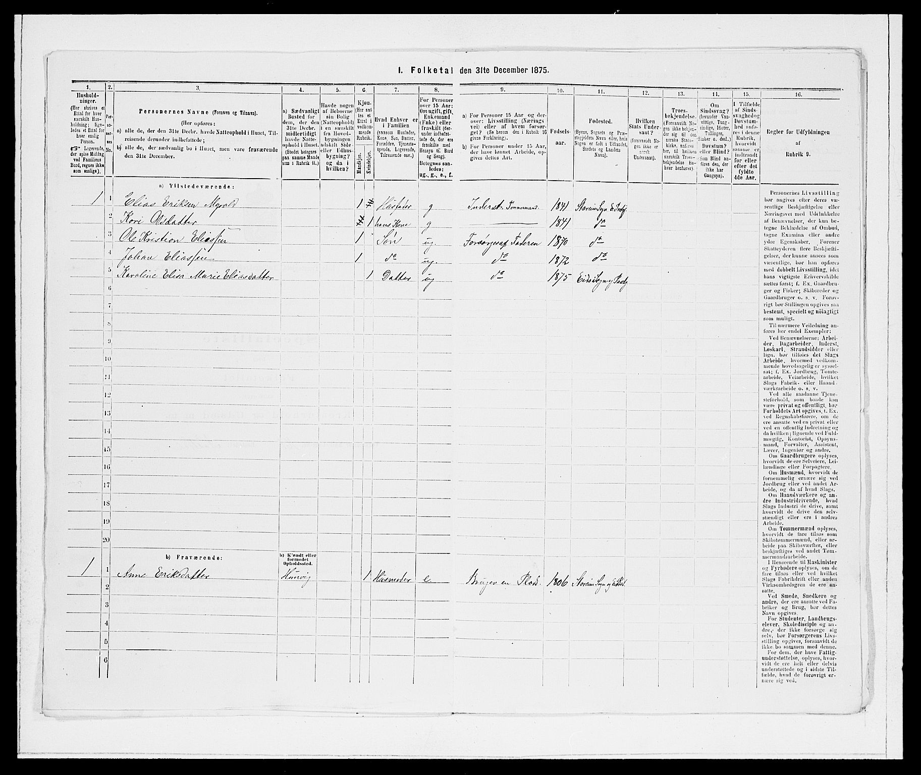 SAB, Folketelling 1875 for 1443P Eid prestegjeld, 1875, s. 233