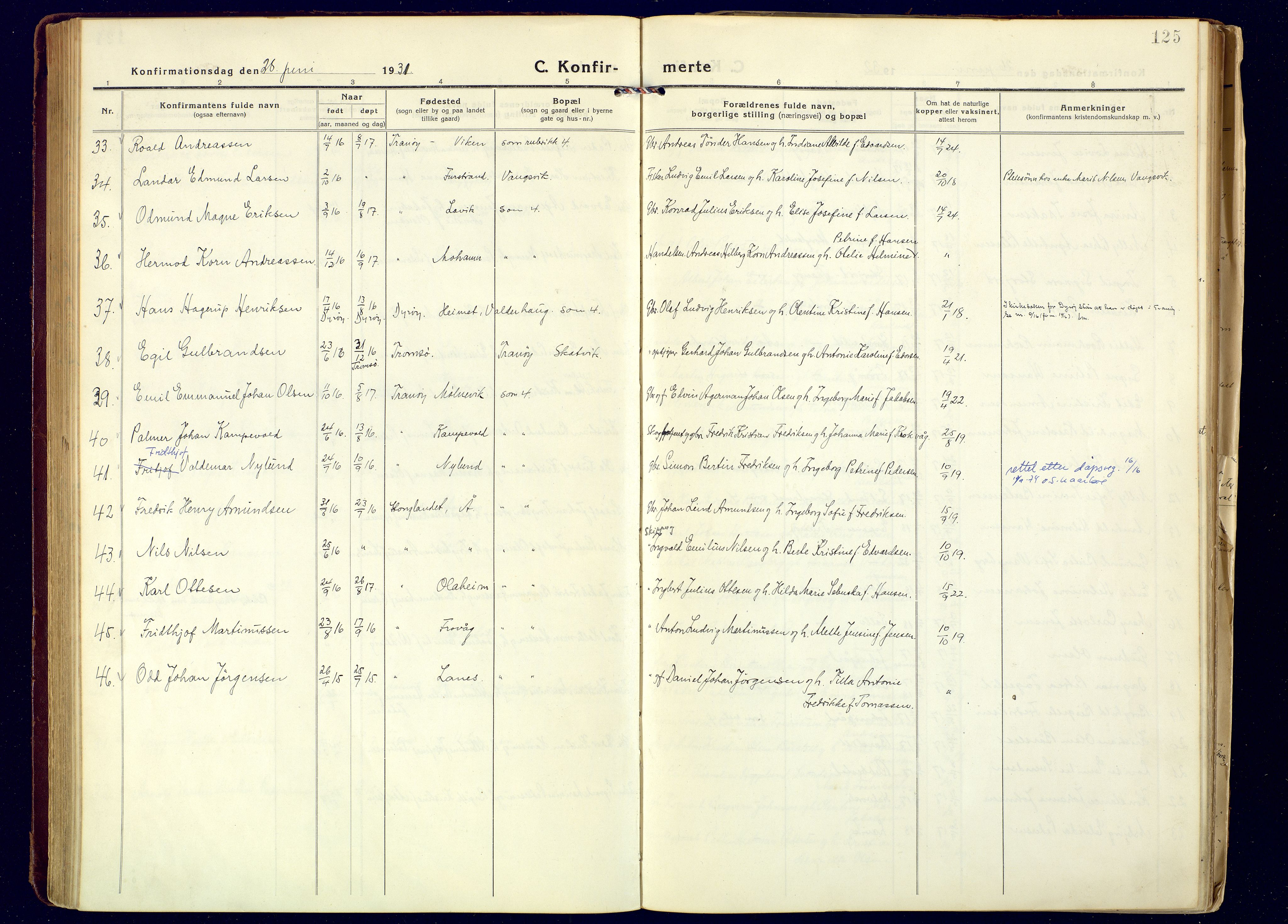 Tranøy sokneprestkontor, SATØ/S-1313/I/Ia/Iaa/L0016kirke: Ministerialbok nr. 16, 1919-1932, s. 125