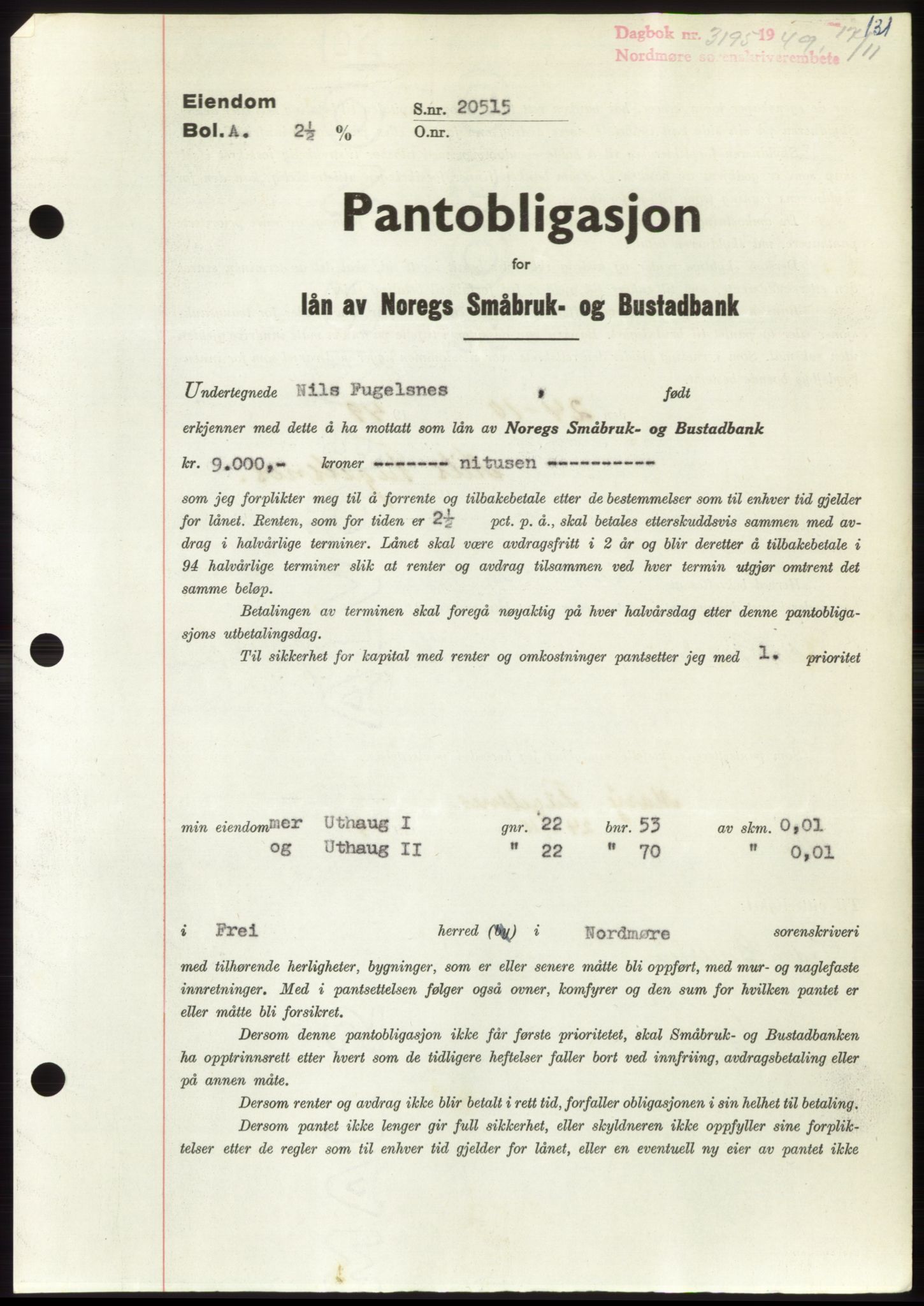 Nordmøre sorenskriveri, SAT/A-4132/1/2/2Ca: Pantebok nr. B103, 1949-1950, Dagboknr: 3195/1949