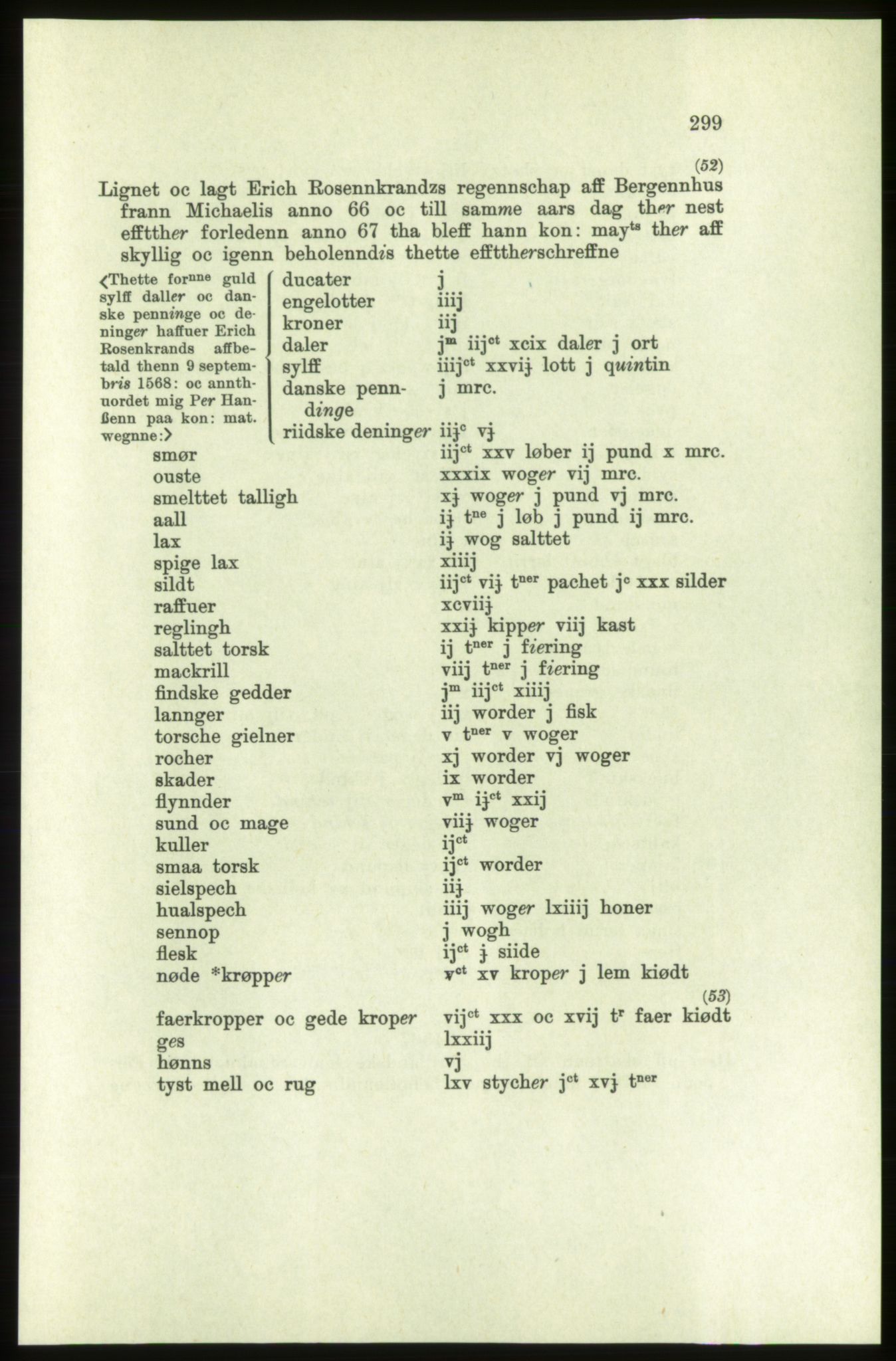 Publikasjoner utgitt av Arkivverket, PUBL/PUBL-001/C/0005: Bind 5: Rekneskap for Bergenhus len 1566-1567: B. Utgift C. Dei nordlandske lena og Finnmark D. Ekstrakt, 1566-1567, s. 299