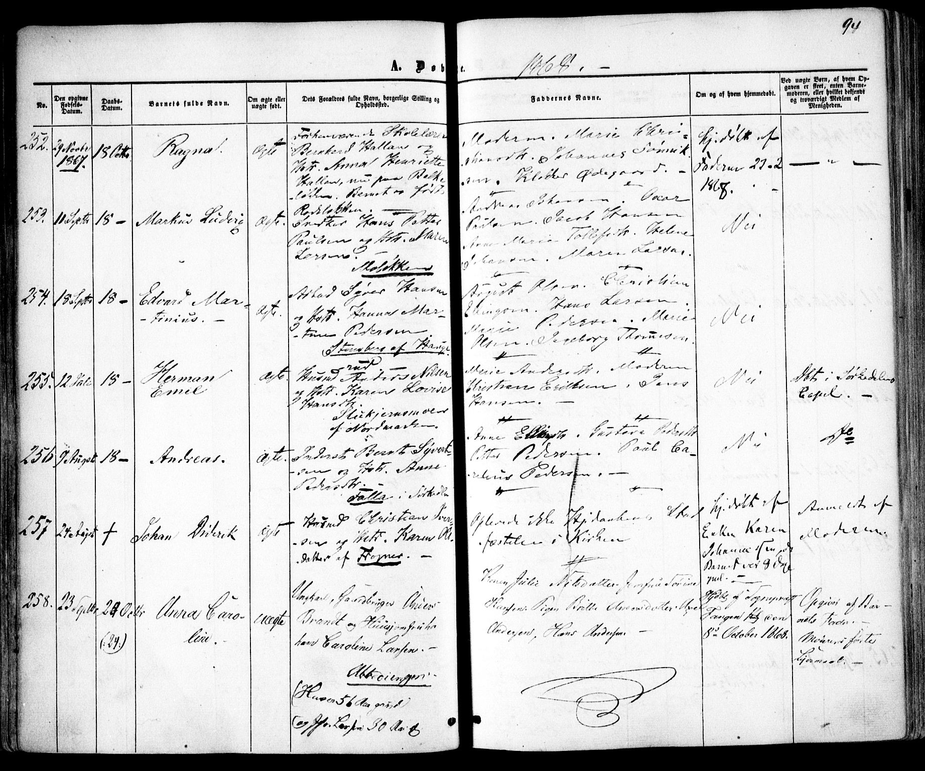 Vestre Aker prestekontor Kirkebøker, AV/SAO-A-10025/F/Fa/L0004: Ministerialbok nr. 4, 1857-1877, s. 94