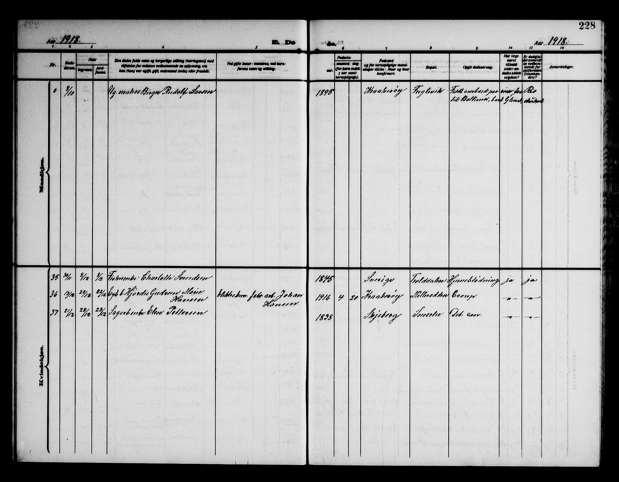 Kråkerøy prestekontor Kirkebøker, SAO/A-10912/G/Ga/L0002: Klokkerbok nr. 2, 1908-1952, s. 228