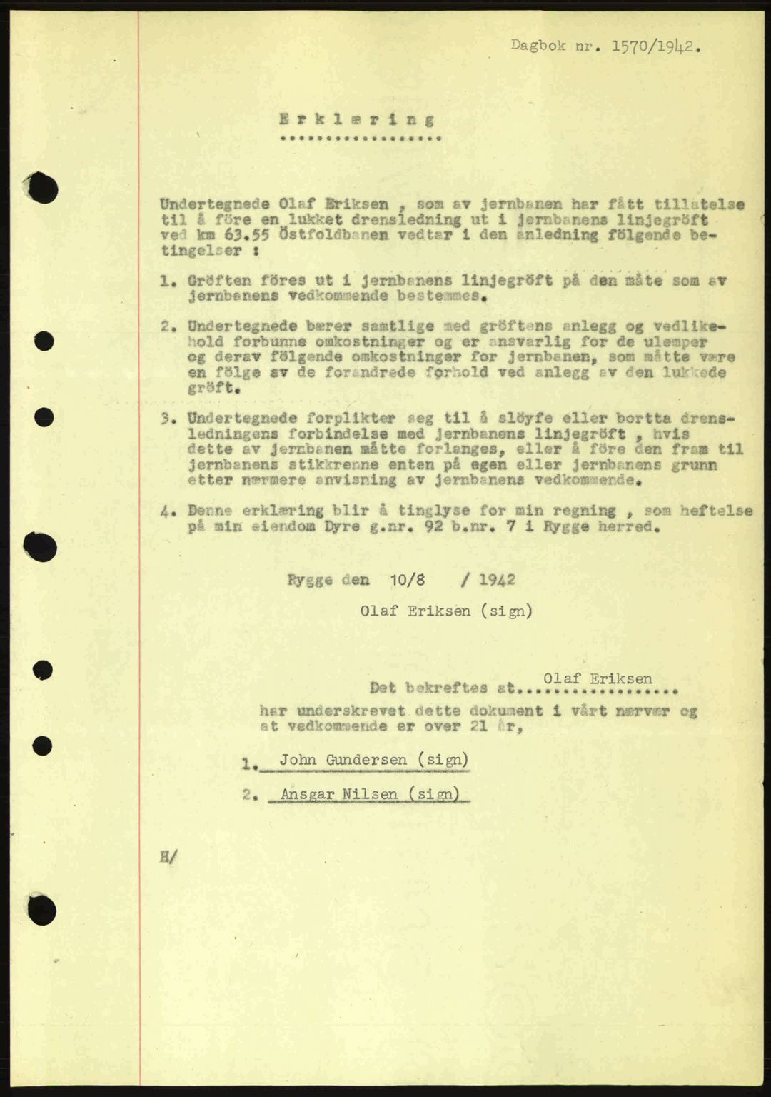 Moss sorenskriveri, SAO/A-10168: Pantebok nr. A10, 1942-1943, Dagboknr: 1570/1942