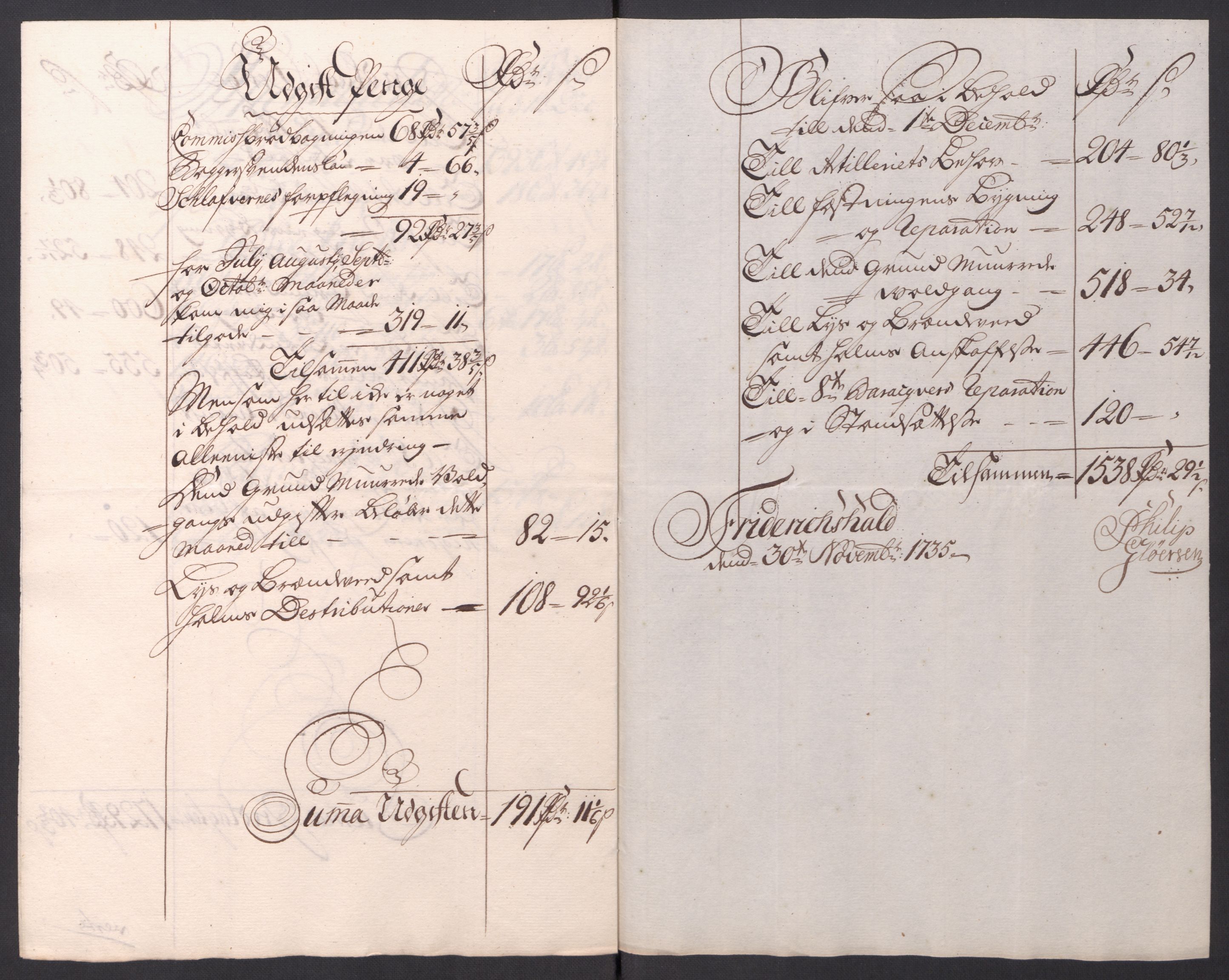 Kommanderende general (KG I) med Det norske krigsdirektorium, AV/RA-EA-5419/D/L0154: Fredriksten festning: Brev, inventarfortegnelser og regnskapsekstrakter, 1730-1739, s. 417