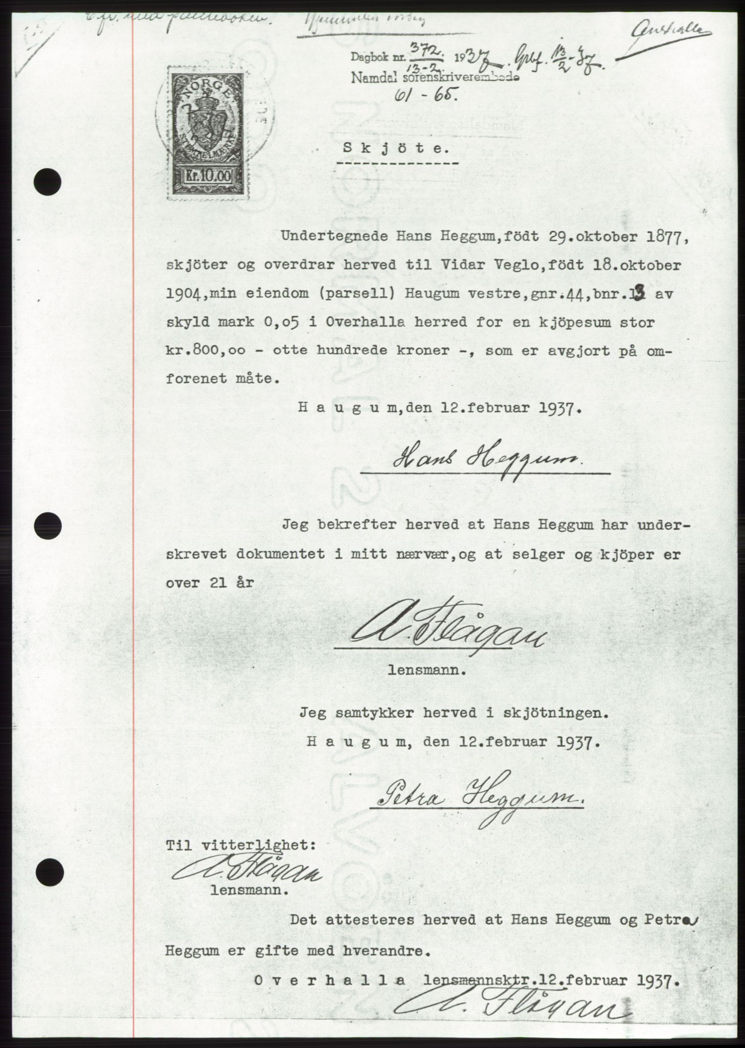 Namdal sorenskriveri, SAT/A-4133/1/2/2C: Pantebok nr. -, 1937-1939, Tingl.dato: 13.02.1937