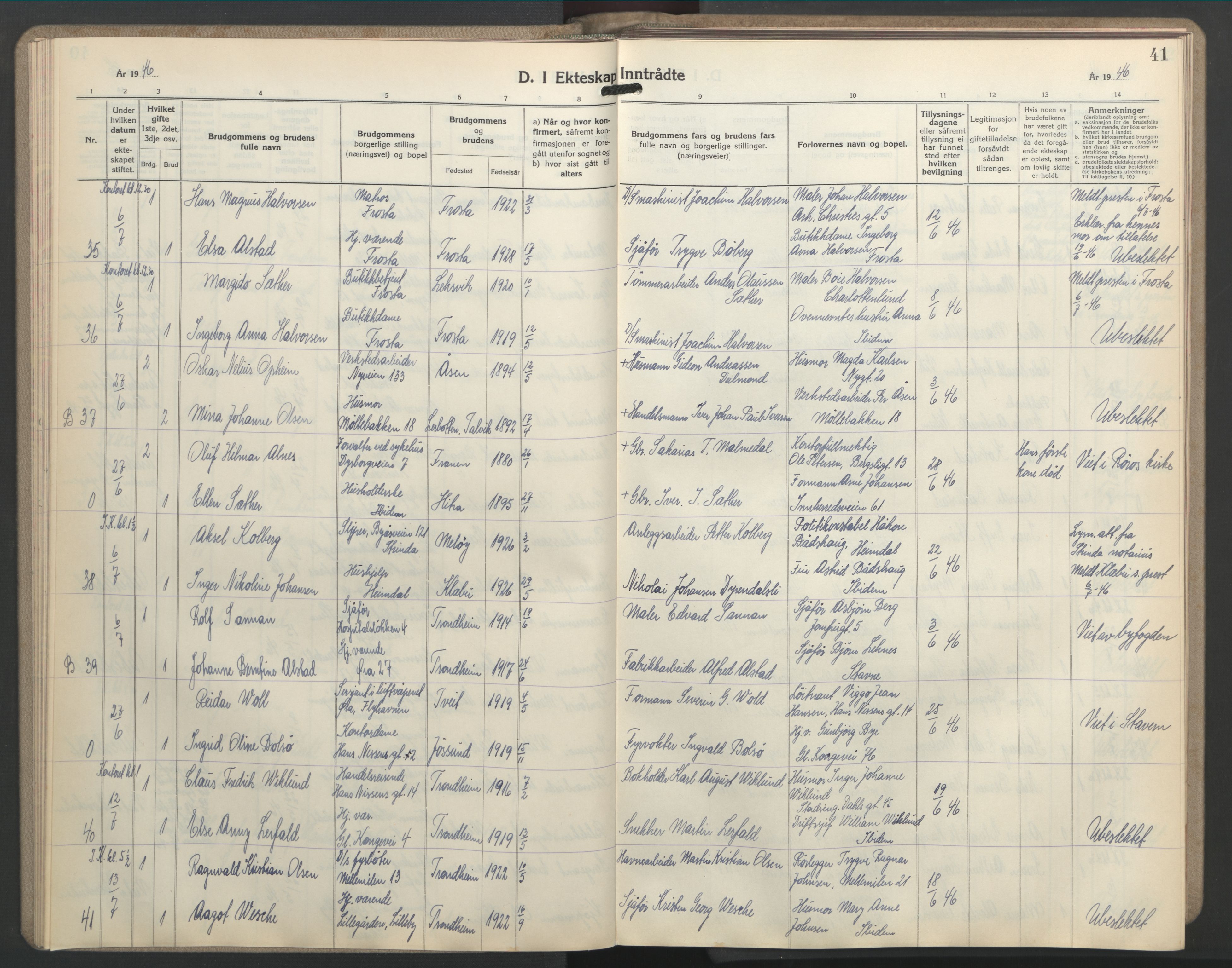 Ministerialprotokoller, klokkerbøker og fødselsregistre - Sør-Trøndelag, AV/SAT-A-1456/603/L0177: Klokkerbok nr. 603C05, 1941-1952, s. 41