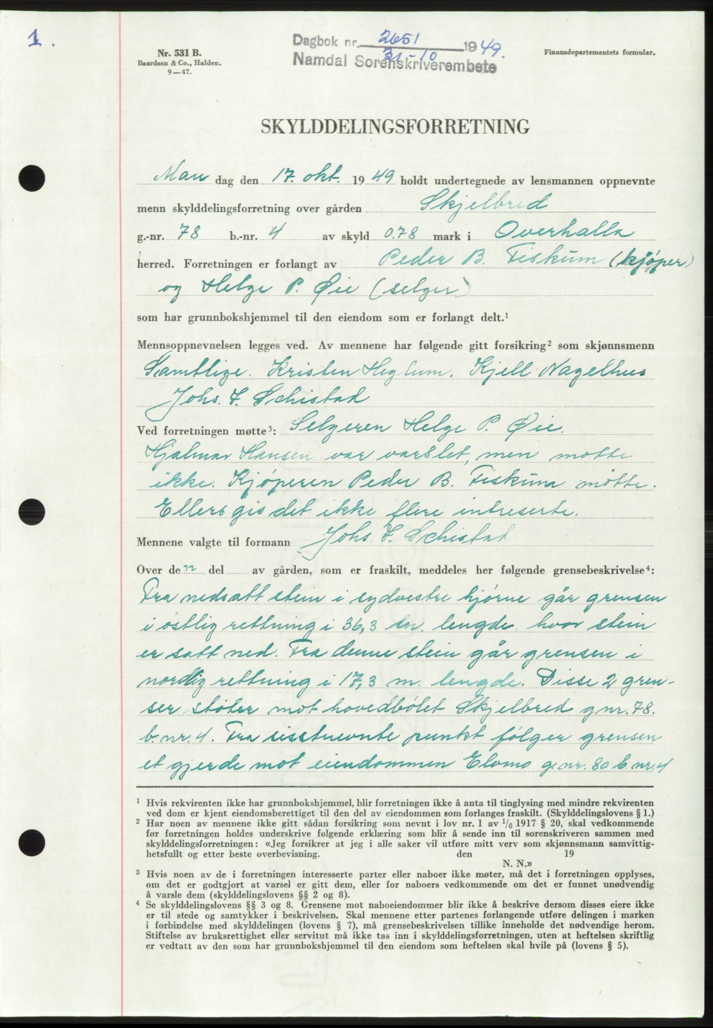 Namdal sorenskriveri, SAT/A-4133/1/2/2C: Pantebok nr. -, 1949-1949, Dagboknr: 2651/1949