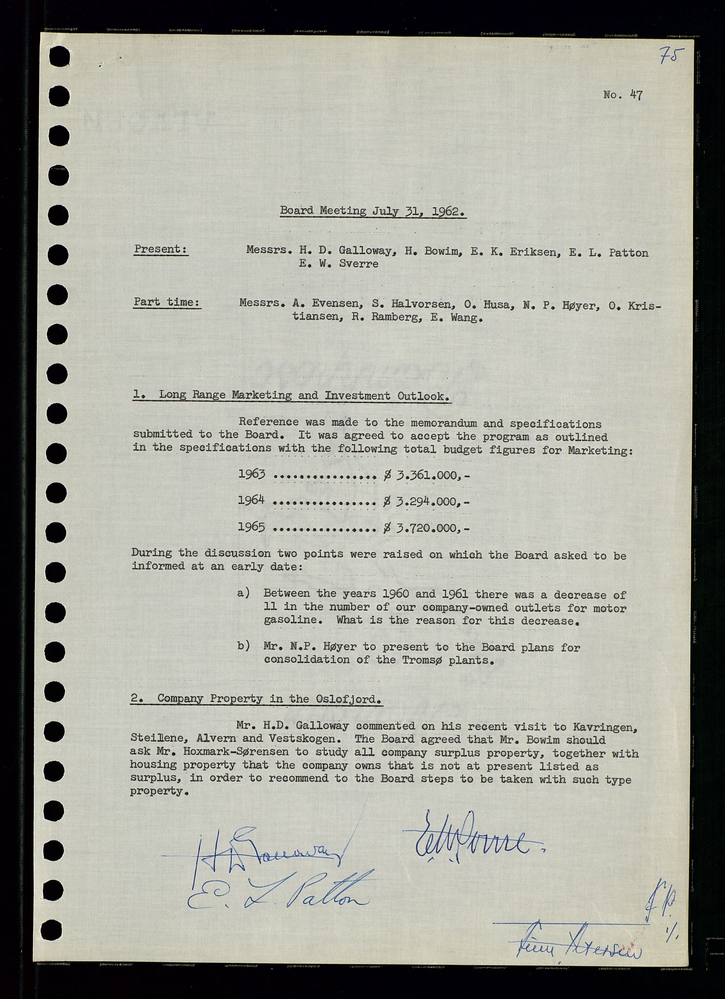 Pa 0982 - Esso Norge A/S, AV/SAST-A-100448/A/Aa/L0001/0003: Den administrerende direksjon Board minutes (styrereferater) / Den administrerende direksjon Board minutes (styrereferater), 1962, s. 75