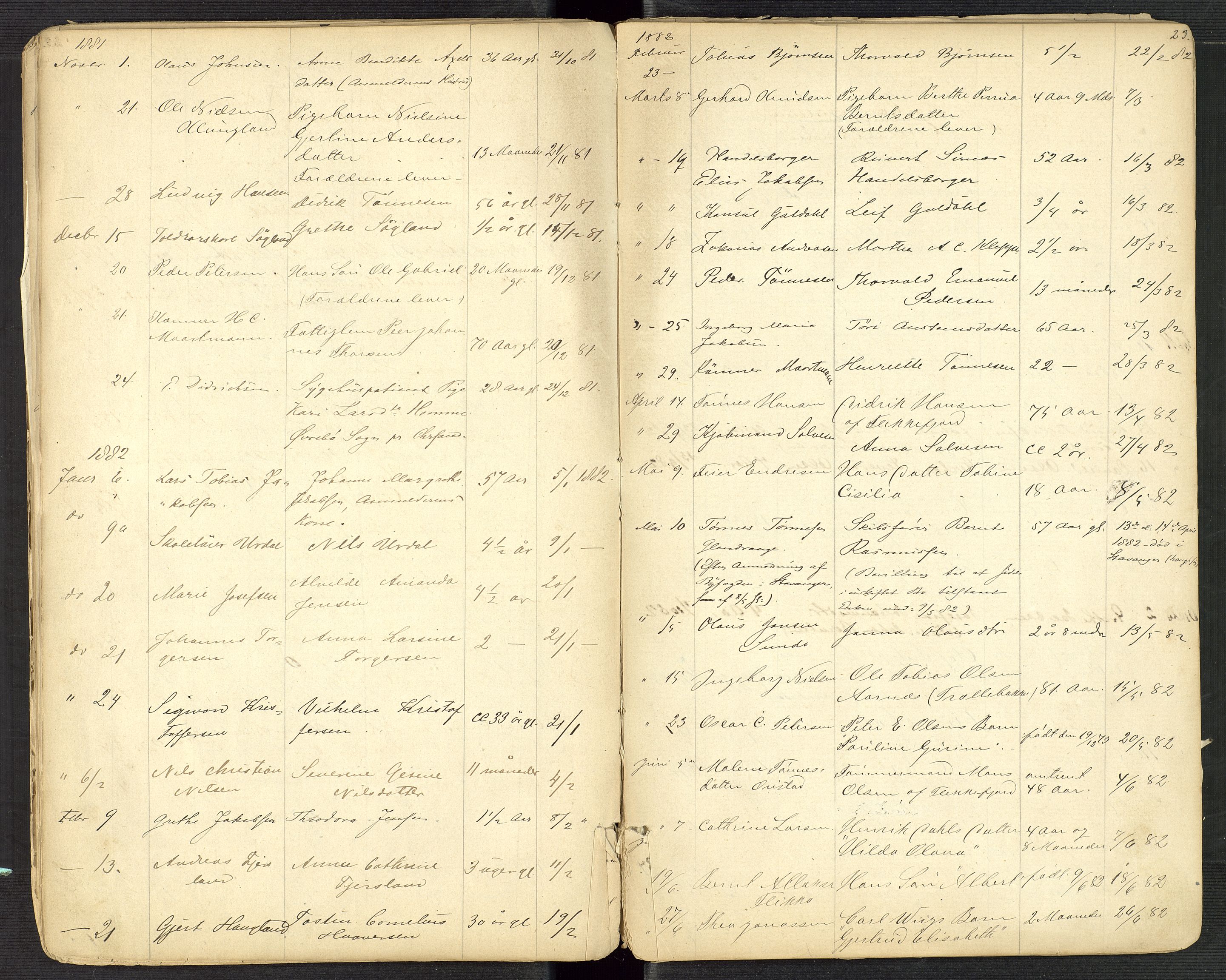 Flekkefjord byfogd, AV/SAK-1222-0002/H/Ha/L0001: Dødsfallsfortegnelse, defekt, nr 1, 1864-1907, s. 23