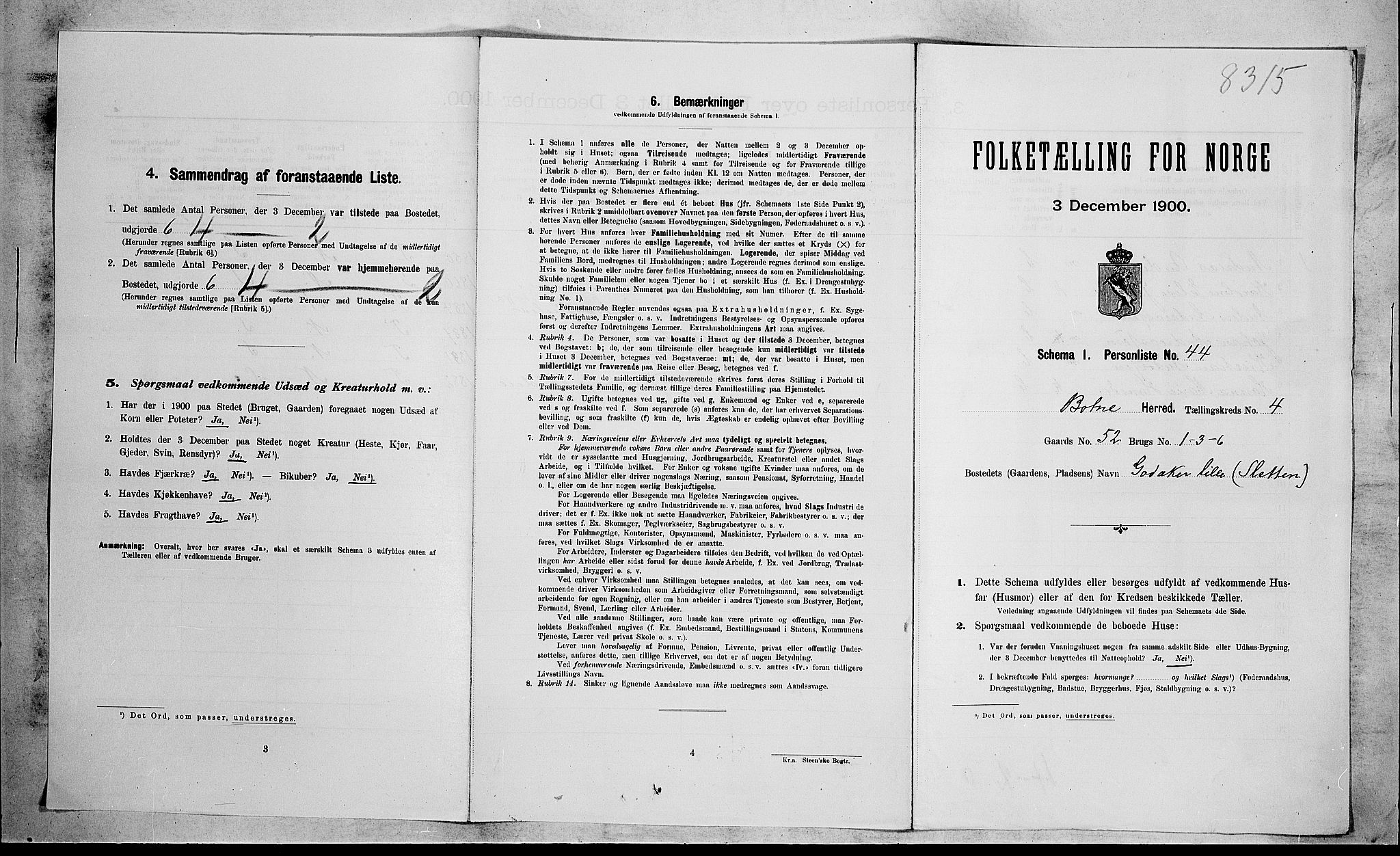 RA, Folketelling 1900 for 0715 Botne herred, 1900, s. 505