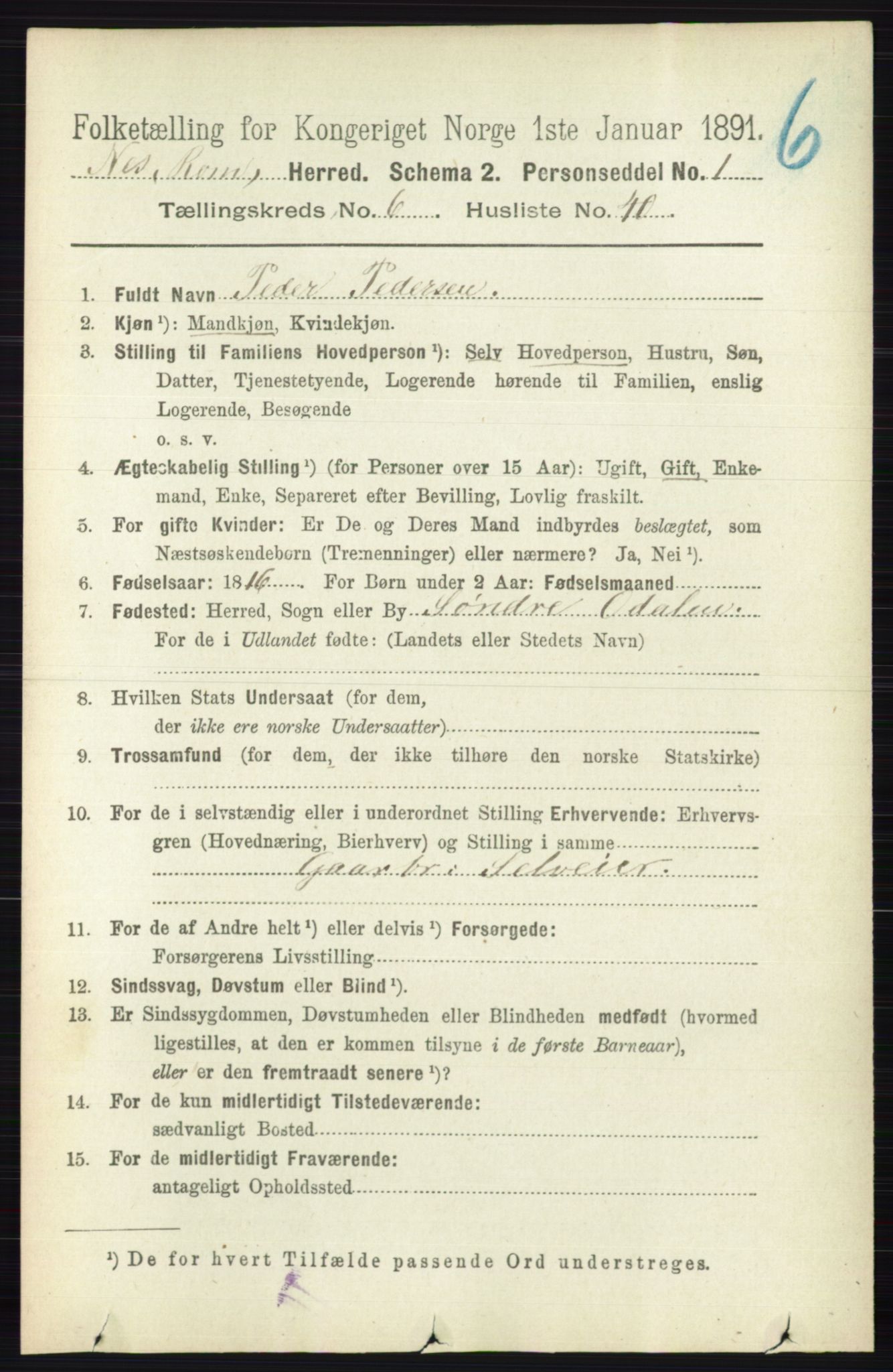 RA, Folketelling 1891 for 0236 Nes herred, 1891, s. 3627