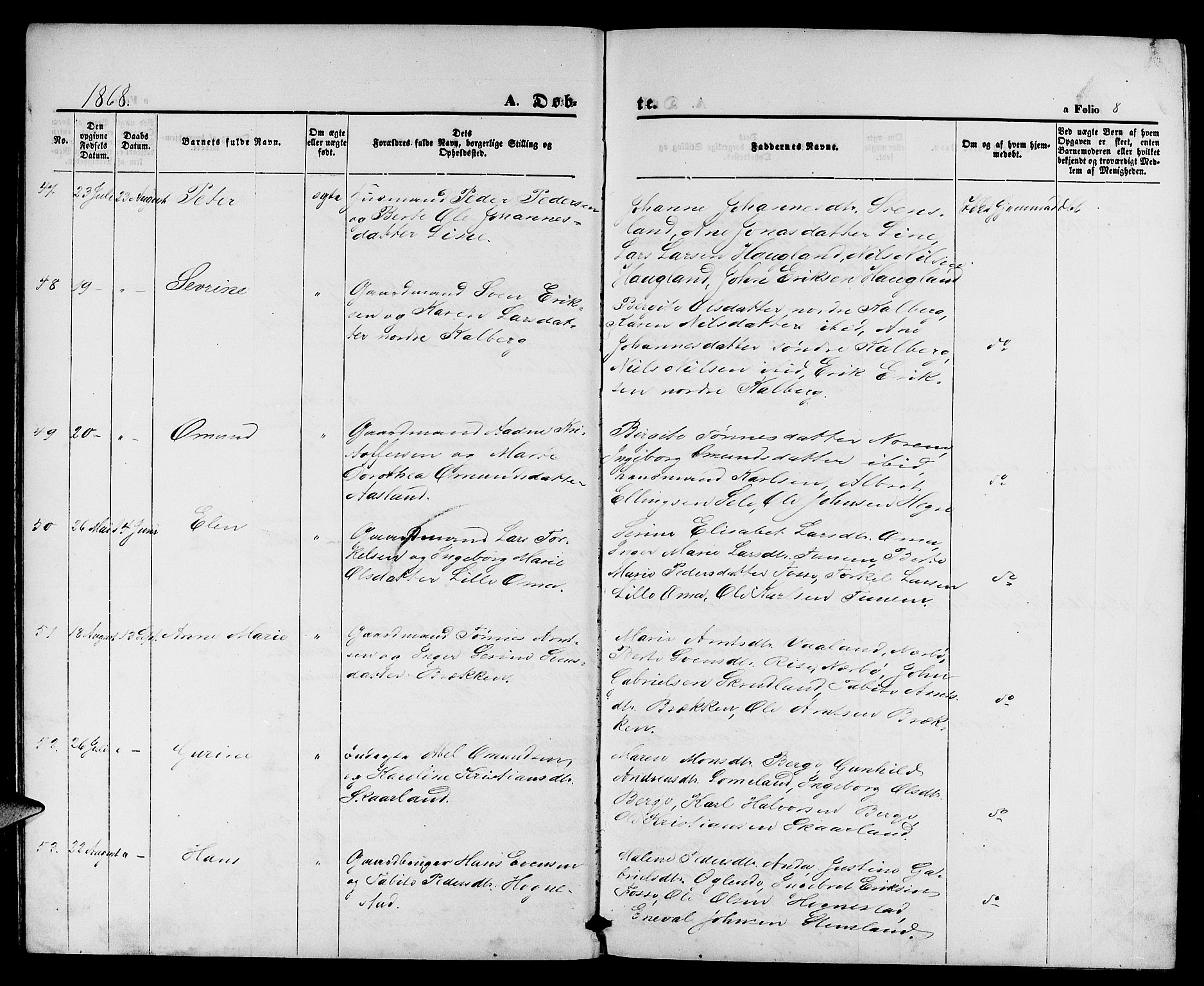 Lye sokneprestkontor, AV/SAST-A-101794/001/30BB/L0004: Klokkerbok nr. B 4, 1868-1878, s. 8