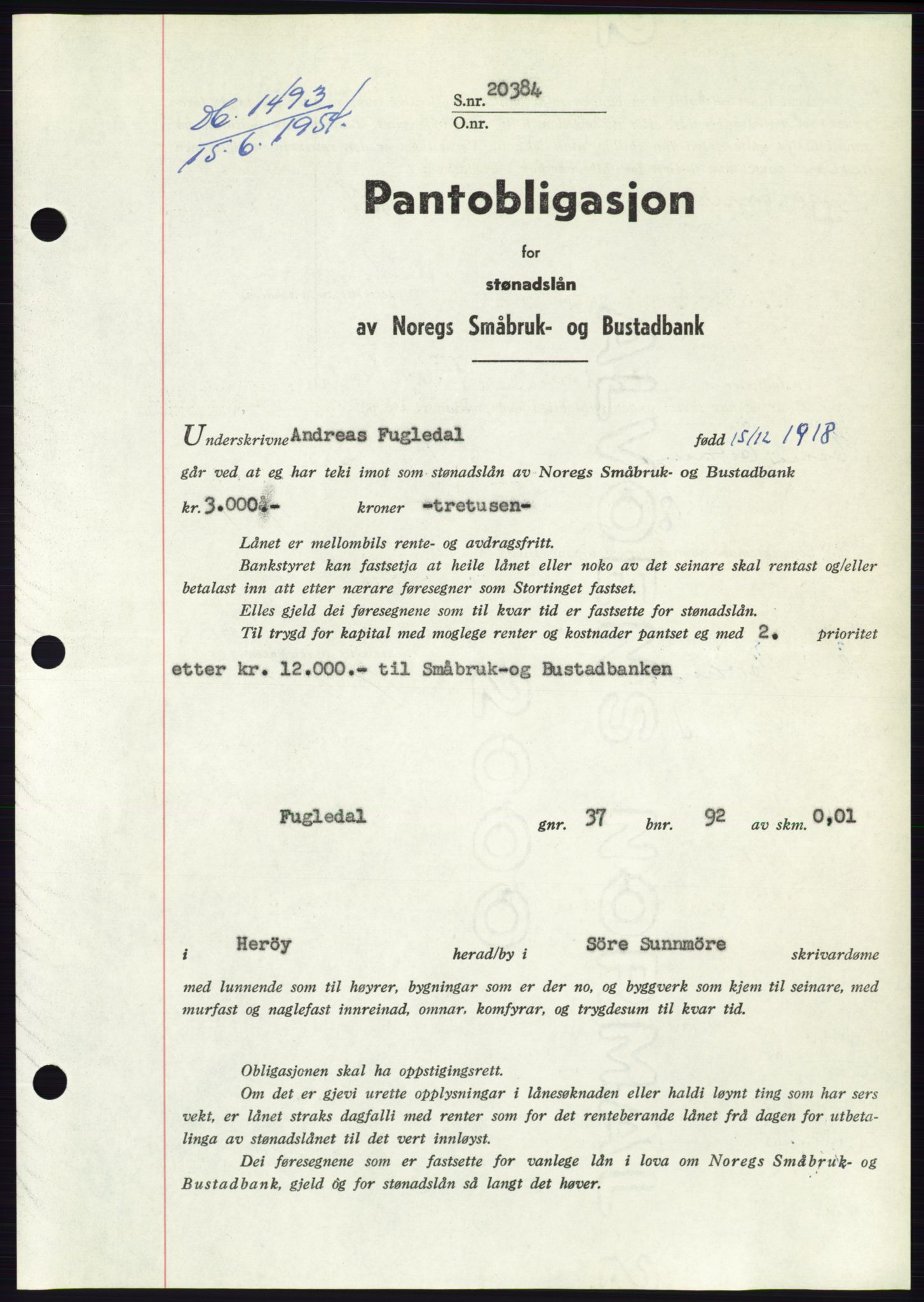 Søre Sunnmøre sorenskriveri, SAT/A-4122/1/2/2C/L0125: Pantebok nr. 13B, 1954-1954, Dagboknr: 1493/1954