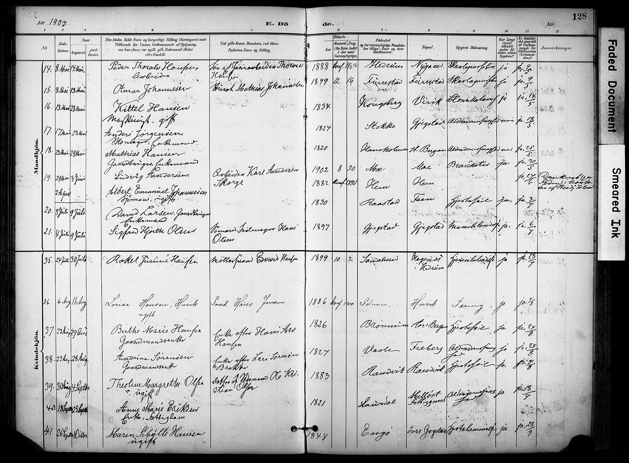 Sandar kirkebøker, AV/SAKO-A-243/F/Fa/L0015: Ministerialbok nr. 15, 1896-1907, s. 128