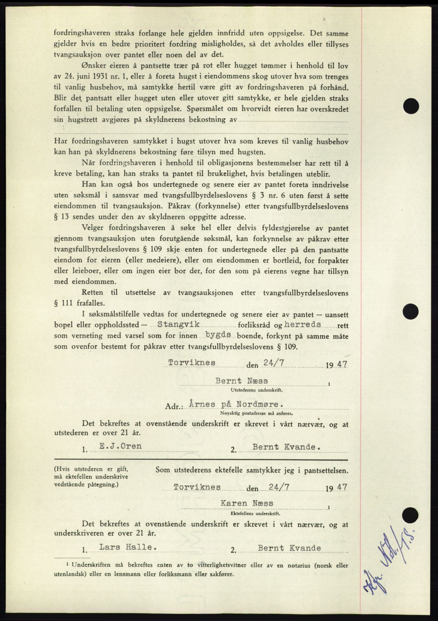 Nordmøre sorenskriveri, AV/SAT-A-4132/1/2/2Ca: Pantebok nr. B96, 1947-1947, Dagboknr: 1715/1947