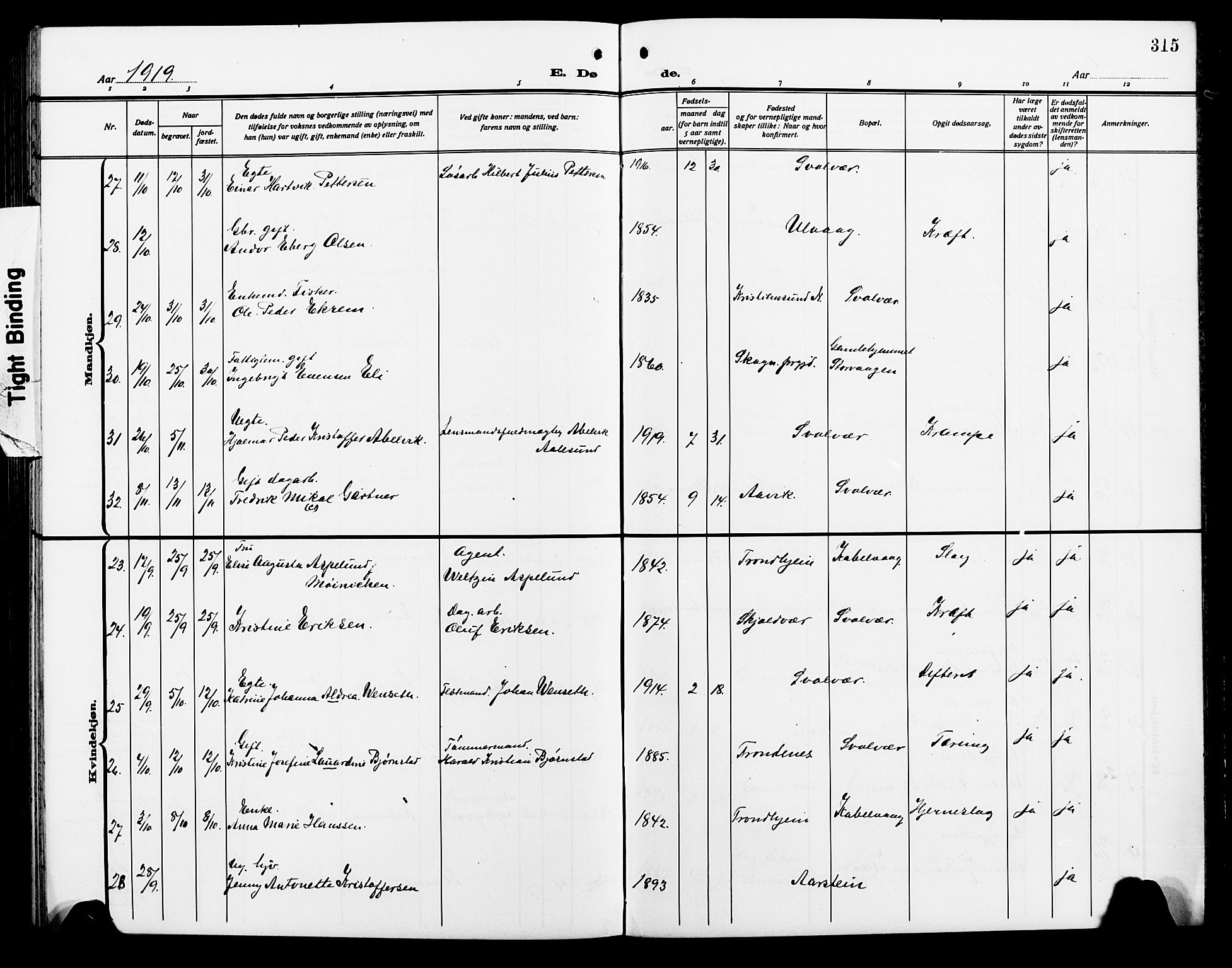 Ministerialprotokoller, klokkerbøker og fødselsregistre - Nordland, AV/SAT-A-1459/874/L1080: Klokkerbok nr. 874C09, 1915-1925, s. 315