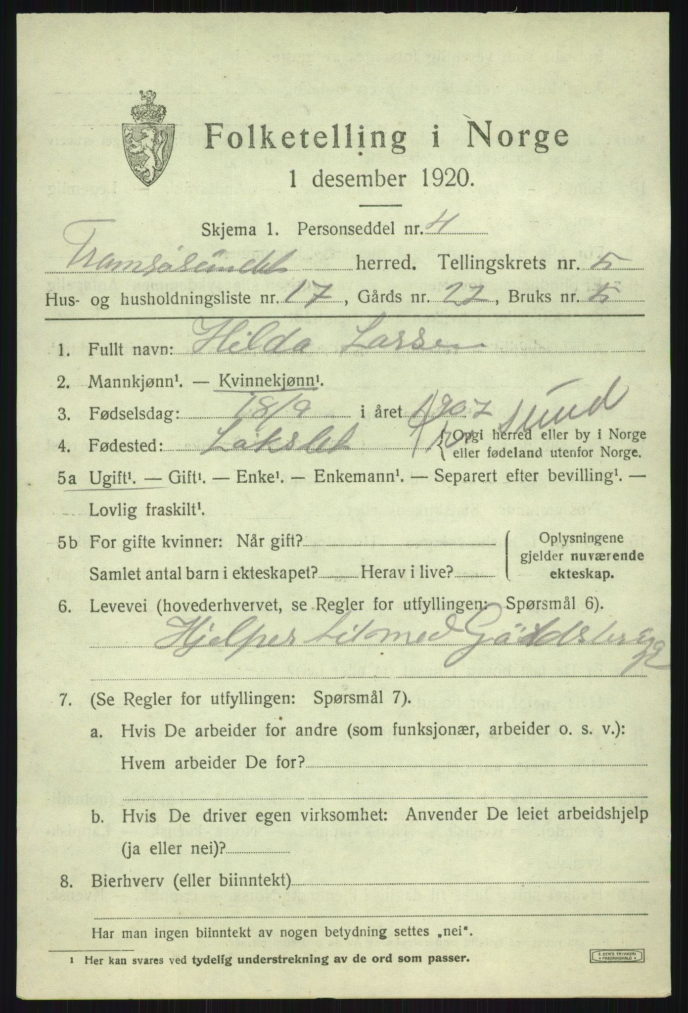 SATØ, Folketelling 1920 for 1934 Tromsøysund herred, 1920, s. 4928