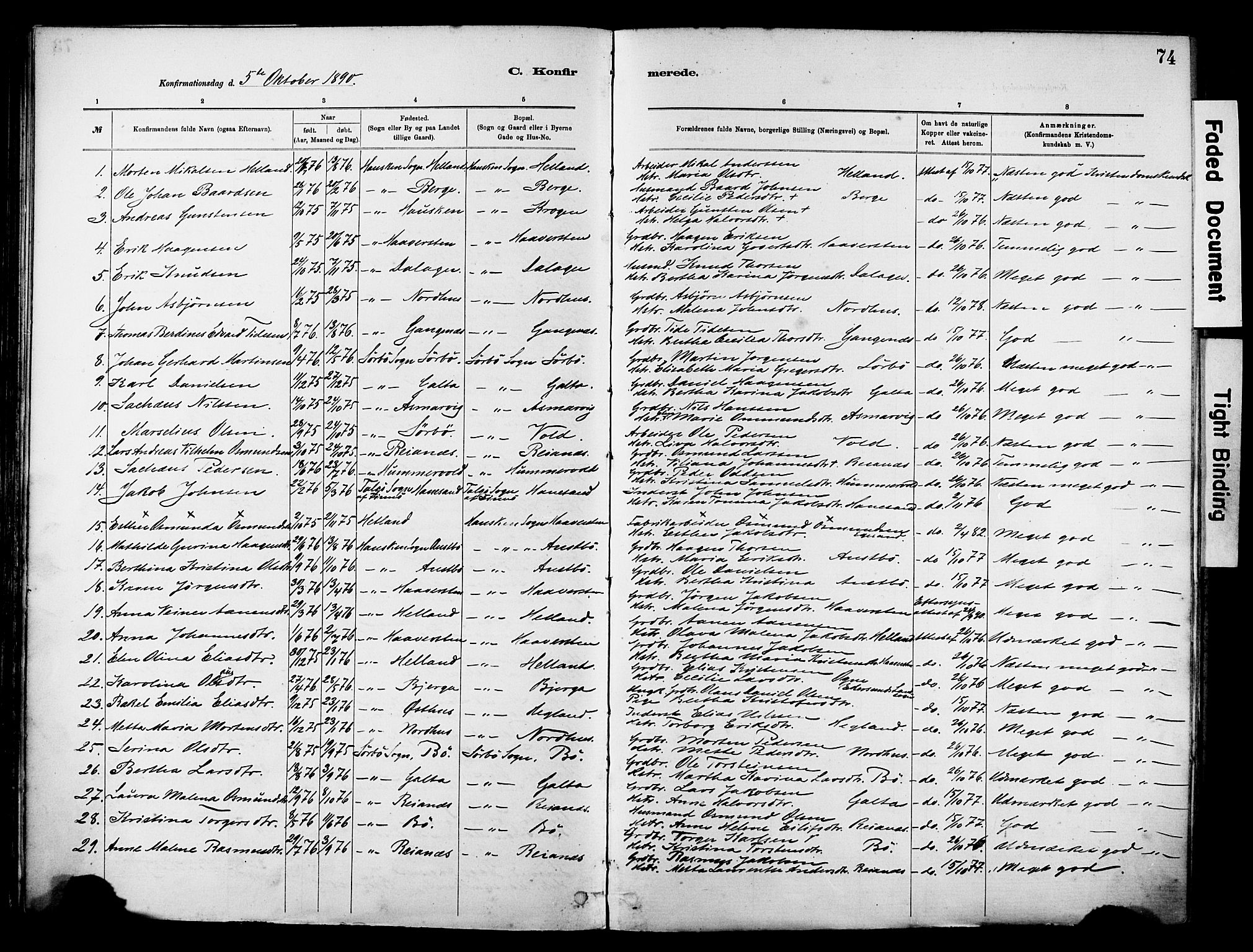 Rennesøy sokneprestkontor, AV/SAST-A -101827/H/Ha/Haa/L0012: Ministerialbok nr. A 13, 1885-1917, s. 74
