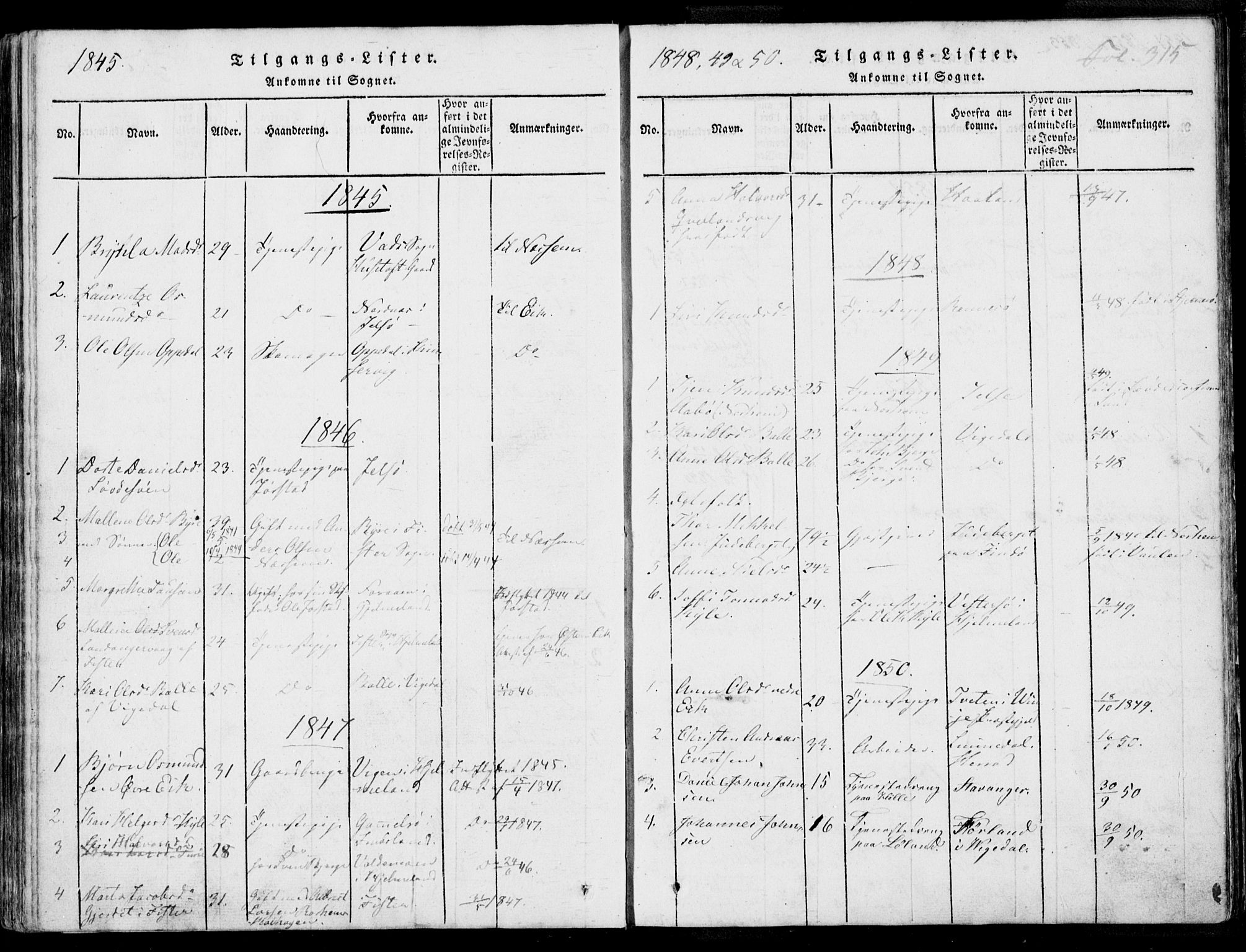 Nedstrand sokneprestkontor, AV/SAST-A-101841/01/IV: Ministerialbok nr. A 7, 1816-1870, s. 315