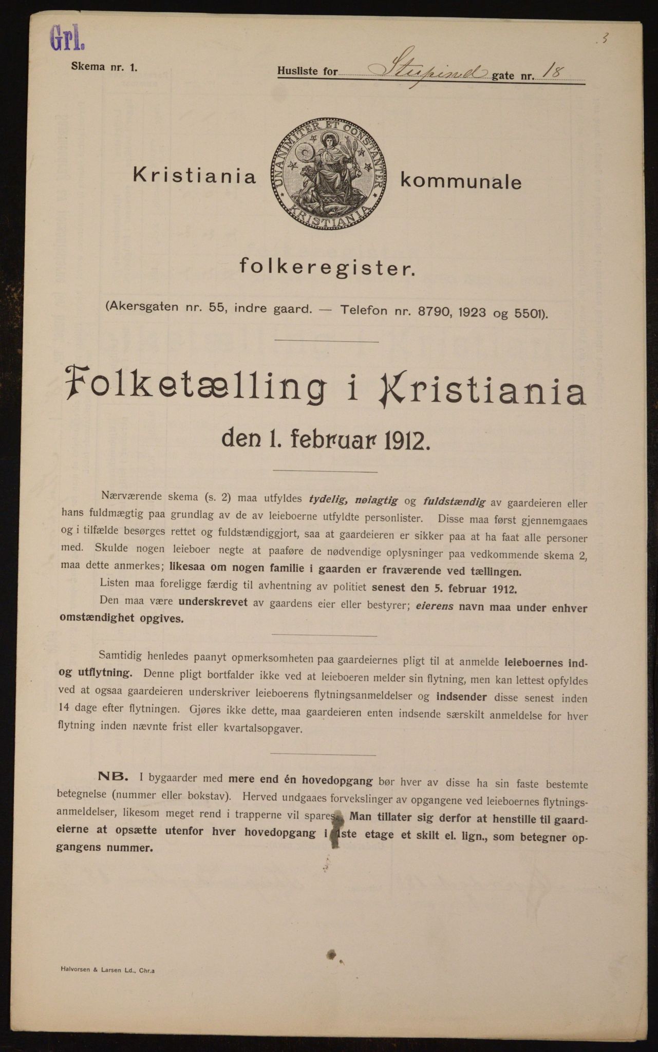 OBA, Kommunal folketelling 1.2.1912 for Kristiania, 1912, s. 104615