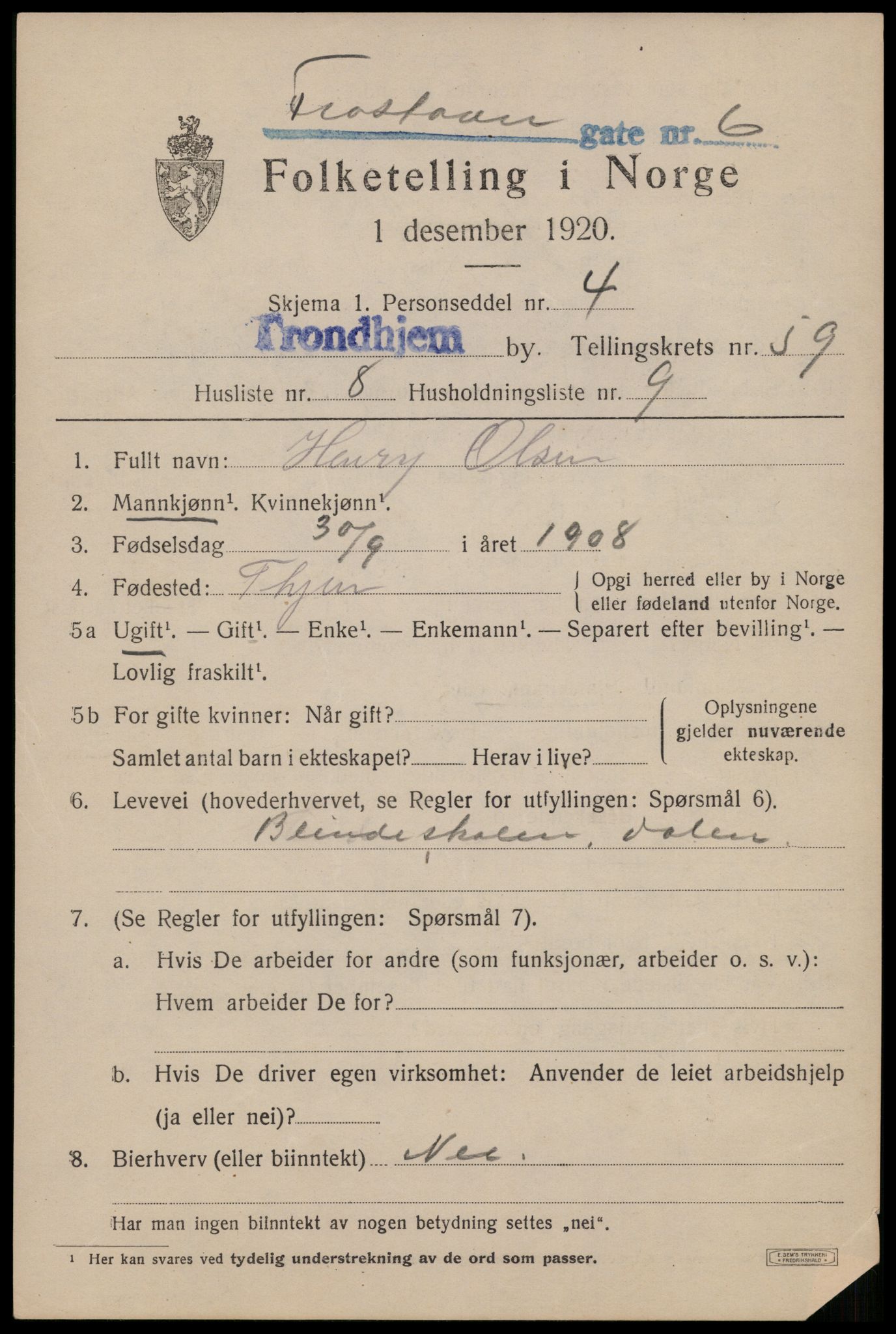 SAT, Folketelling 1920 for 1601 Trondheim kjøpstad, 1920, s. 119958