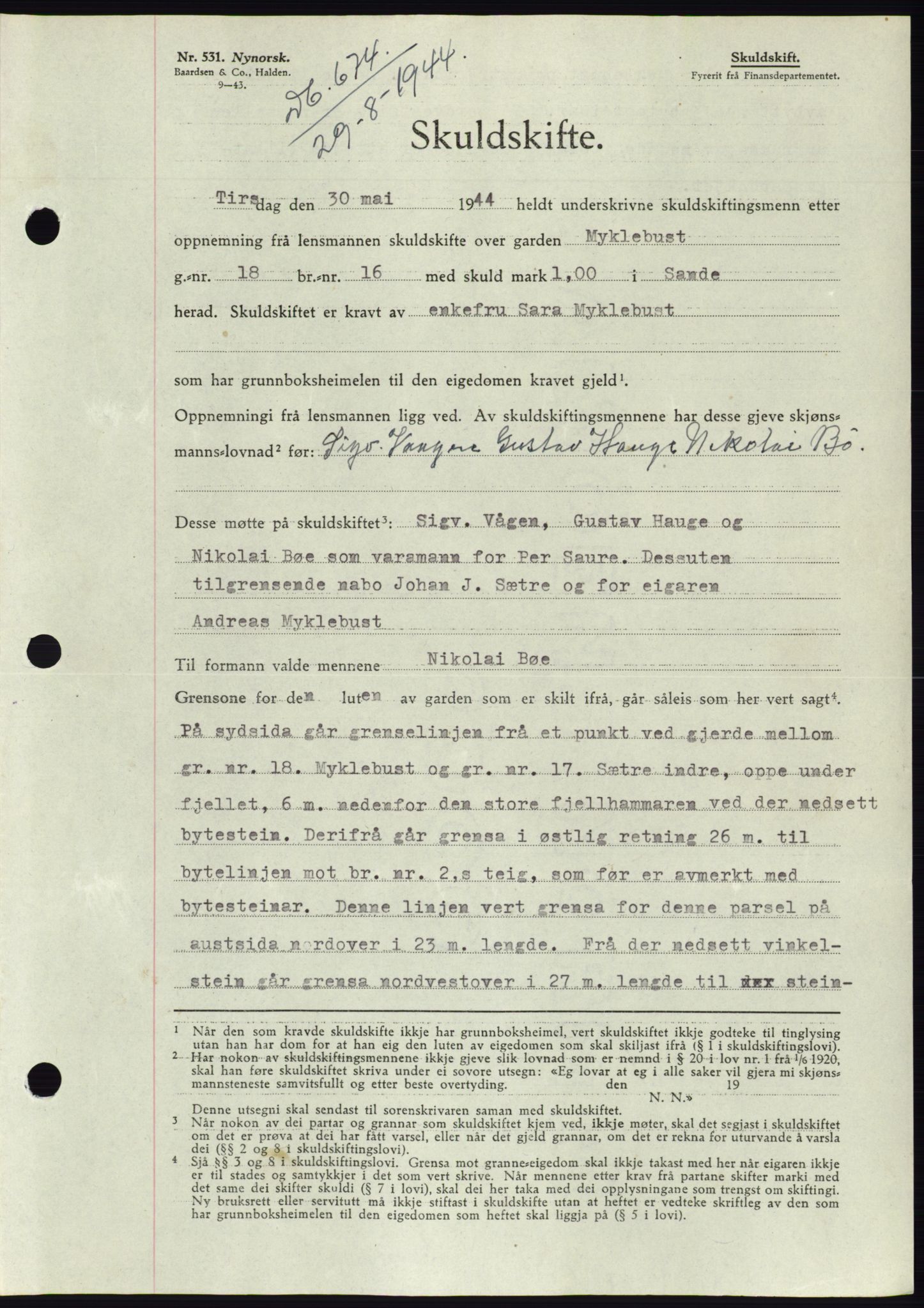 Søre Sunnmøre sorenskriveri, SAT/A-4122/1/2/2C/L0076: Pantebok nr. 2A, 1943-1944, Dagboknr: 674/1944