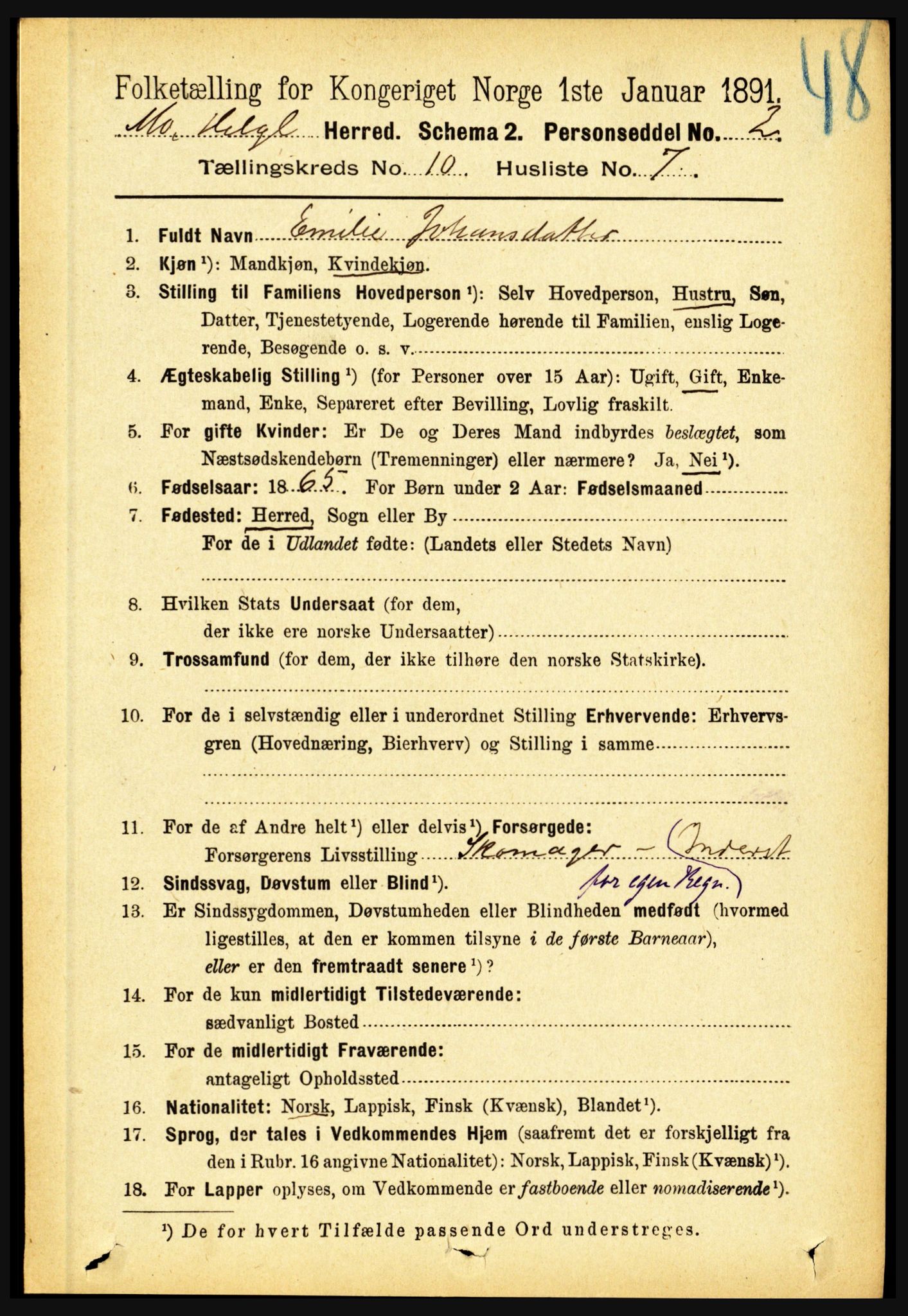 RA, Folketelling 1891 for 1833 Mo herred, 1891, s. 3975