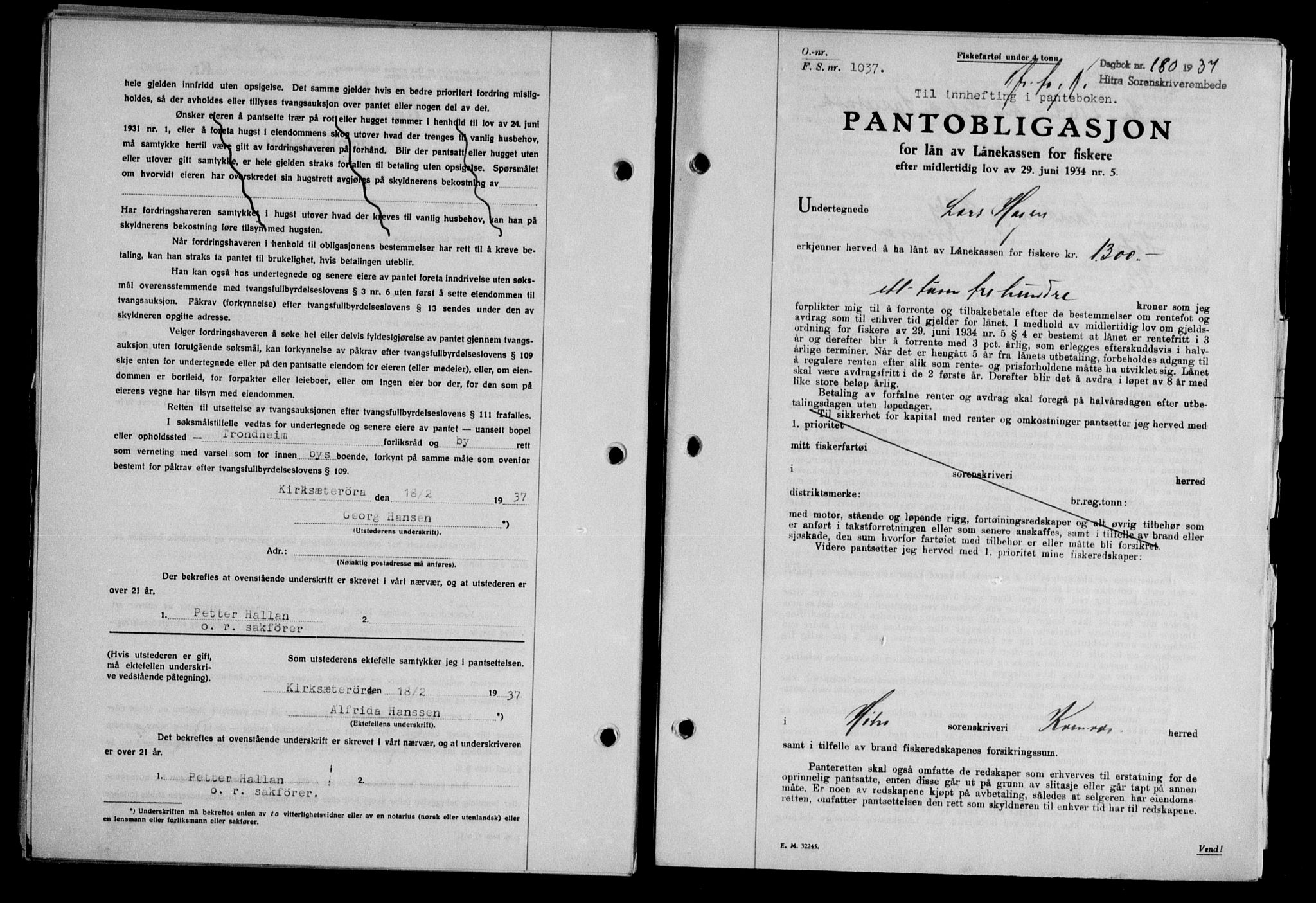 Hitra sorenskriveri, AV/SAT-A-0018/2/2C/2Ca/L0028: Pantebok nr. B-1, 1936-1939, Dagboknr: 180/1937