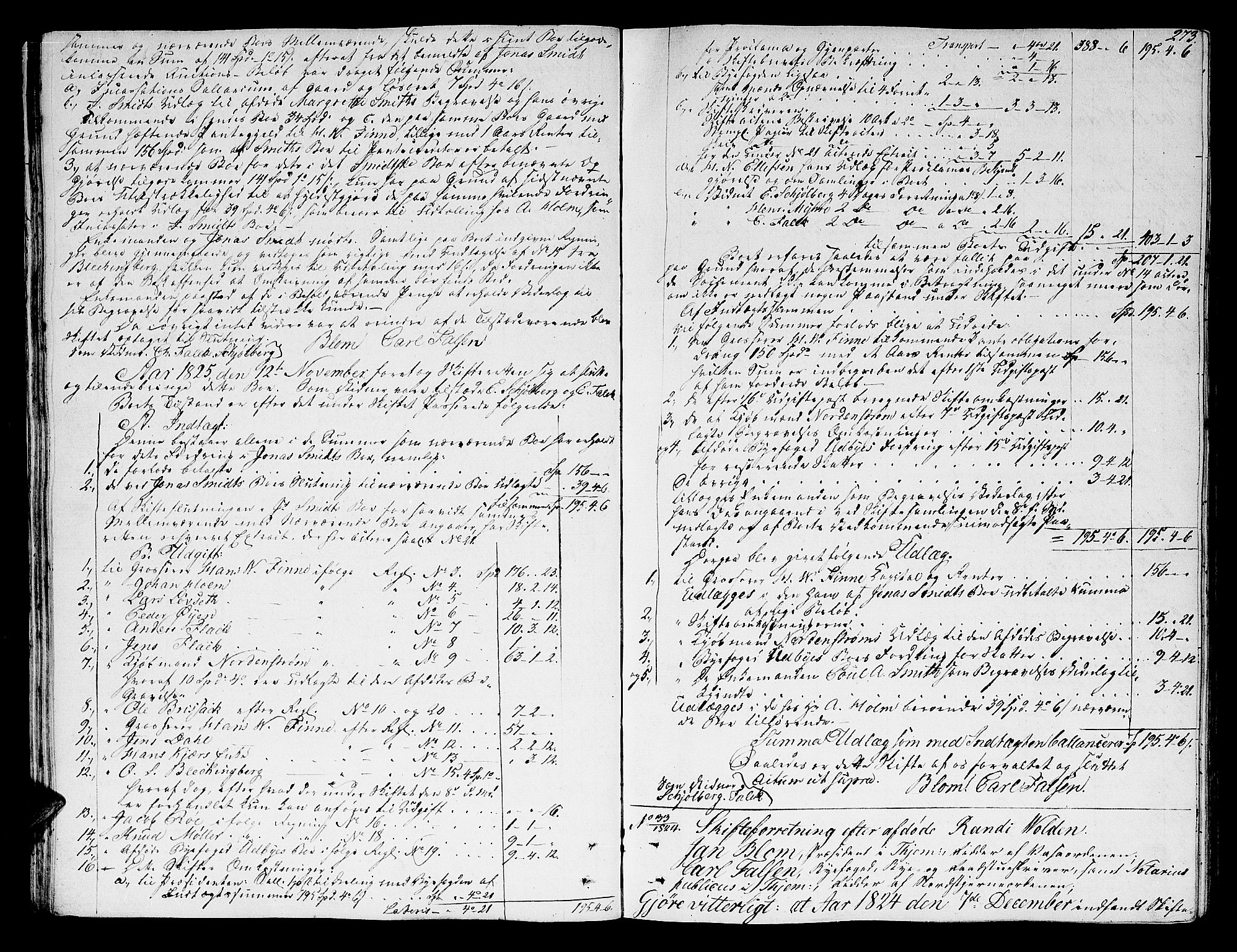 Trondheim byfogd, AV/SAT-A-0003/1/3/3A/L0027: Skifteprotokoll - gml.nr.22. (m/ register) U, 1825-1829, s. 272b-273a