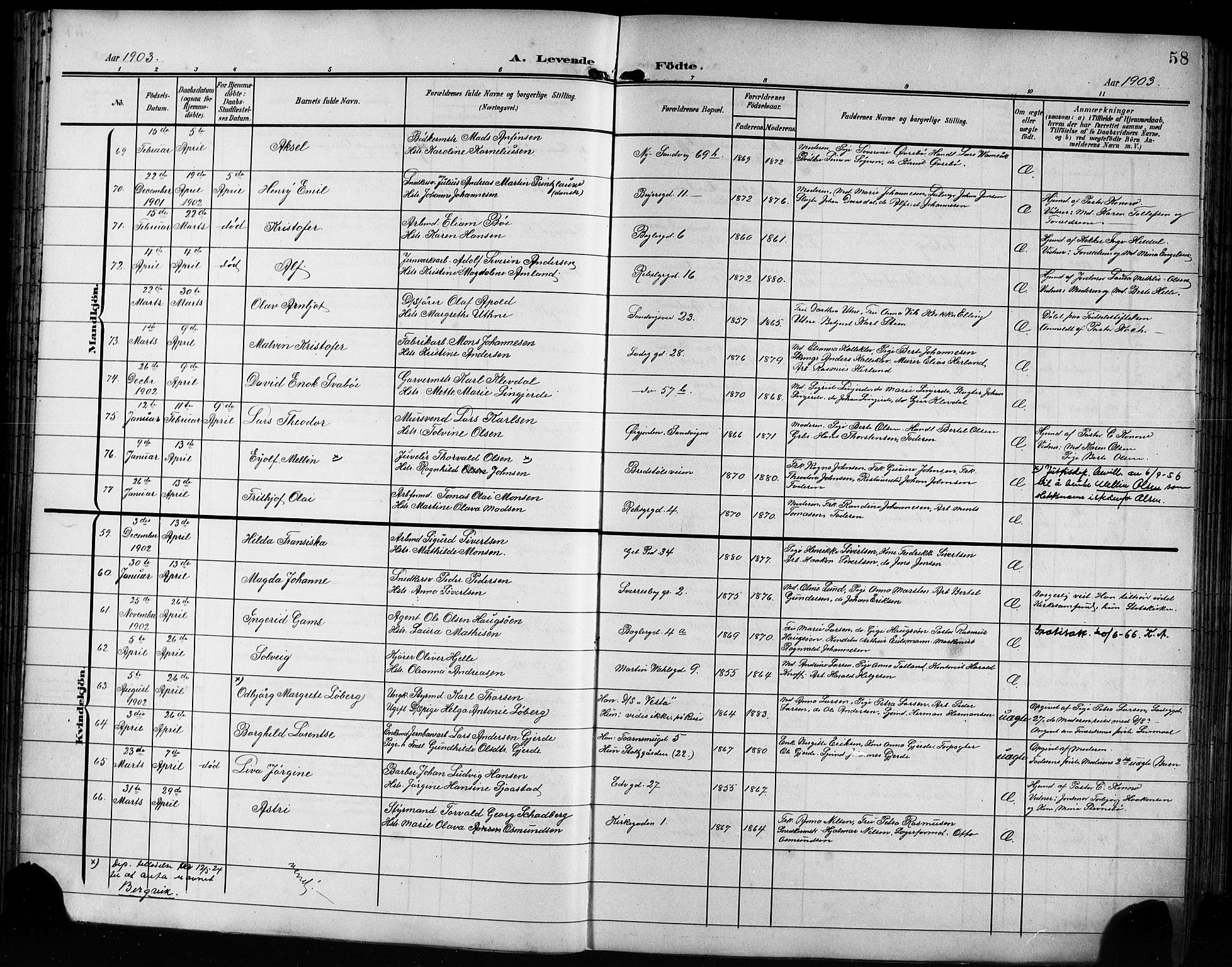 Sandviken Sokneprestembete, AV/SAB-A-77601/H/Hb/L0004: Klokkerbok nr. B 1, 1901-1914, s. 58