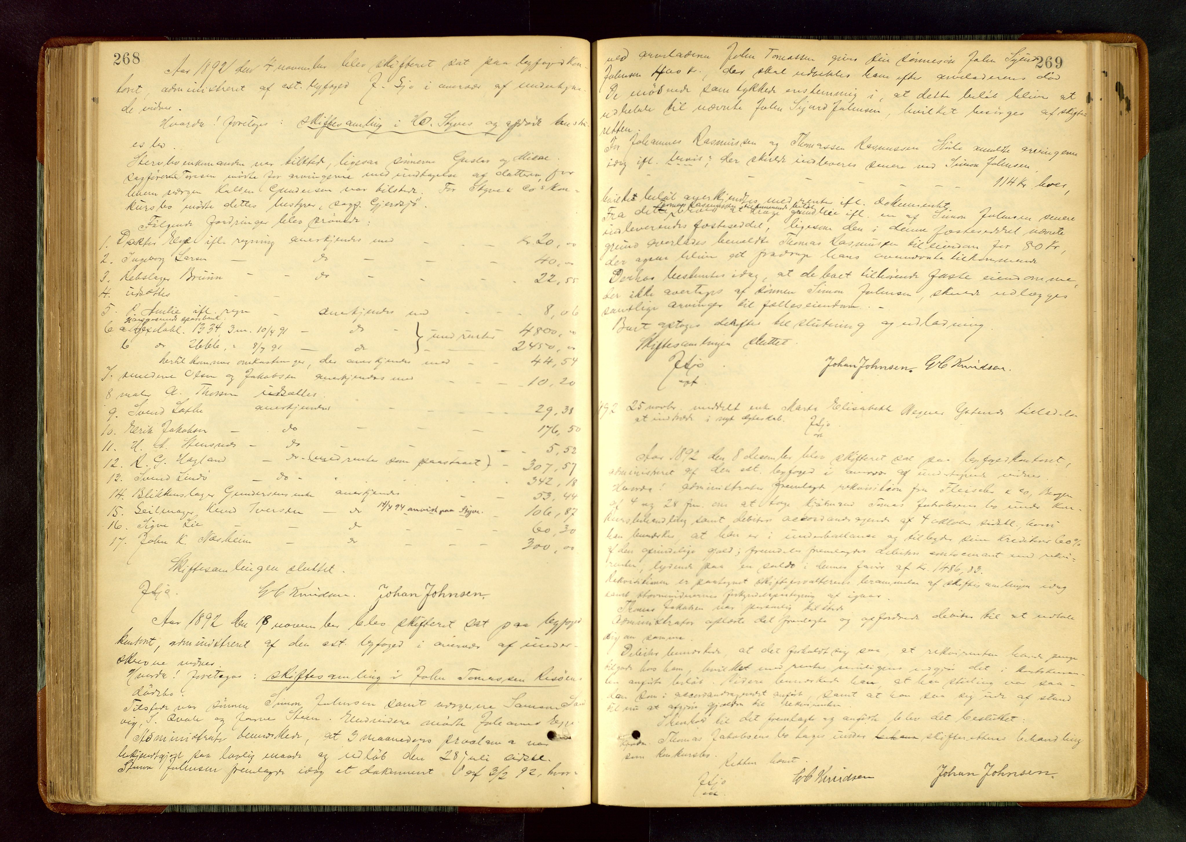 Haugesund tingrett, AV/SAST-A-101415/01/IV/IVA/L0005: Skifteprotokoll med register, 1887-1900, s. 268-269