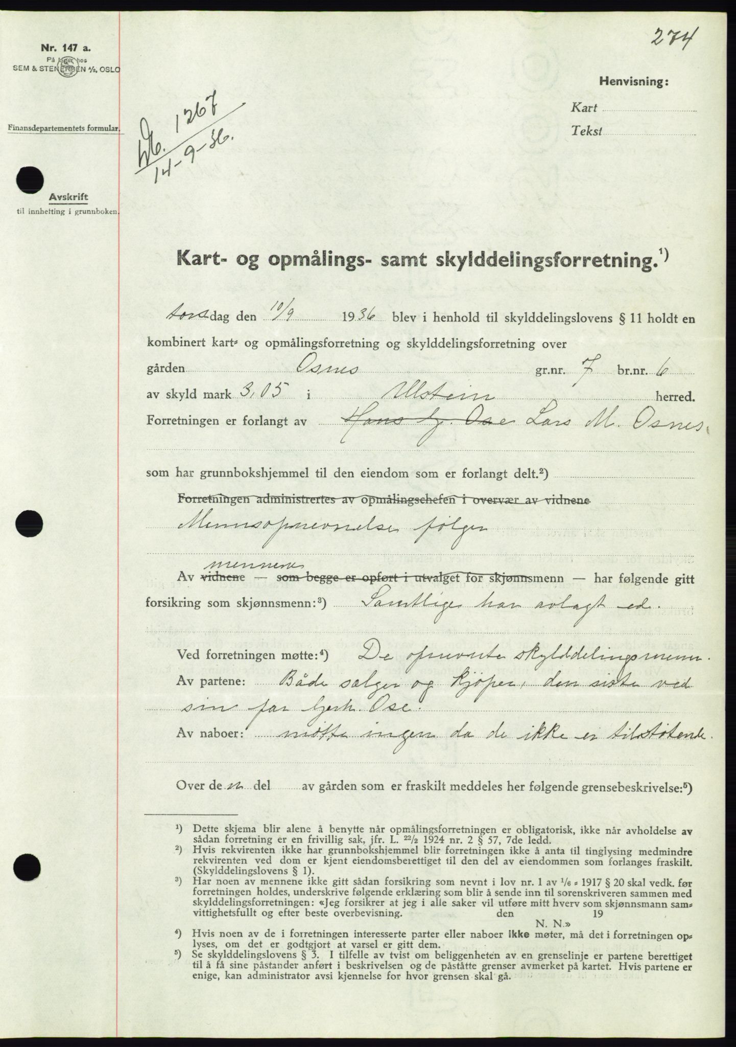 Søre Sunnmøre sorenskriveri, SAT/A-4122/1/2/2C/L0061: Pantebok nr. 55, 1936-1936, Dagboknr: 1267/1936