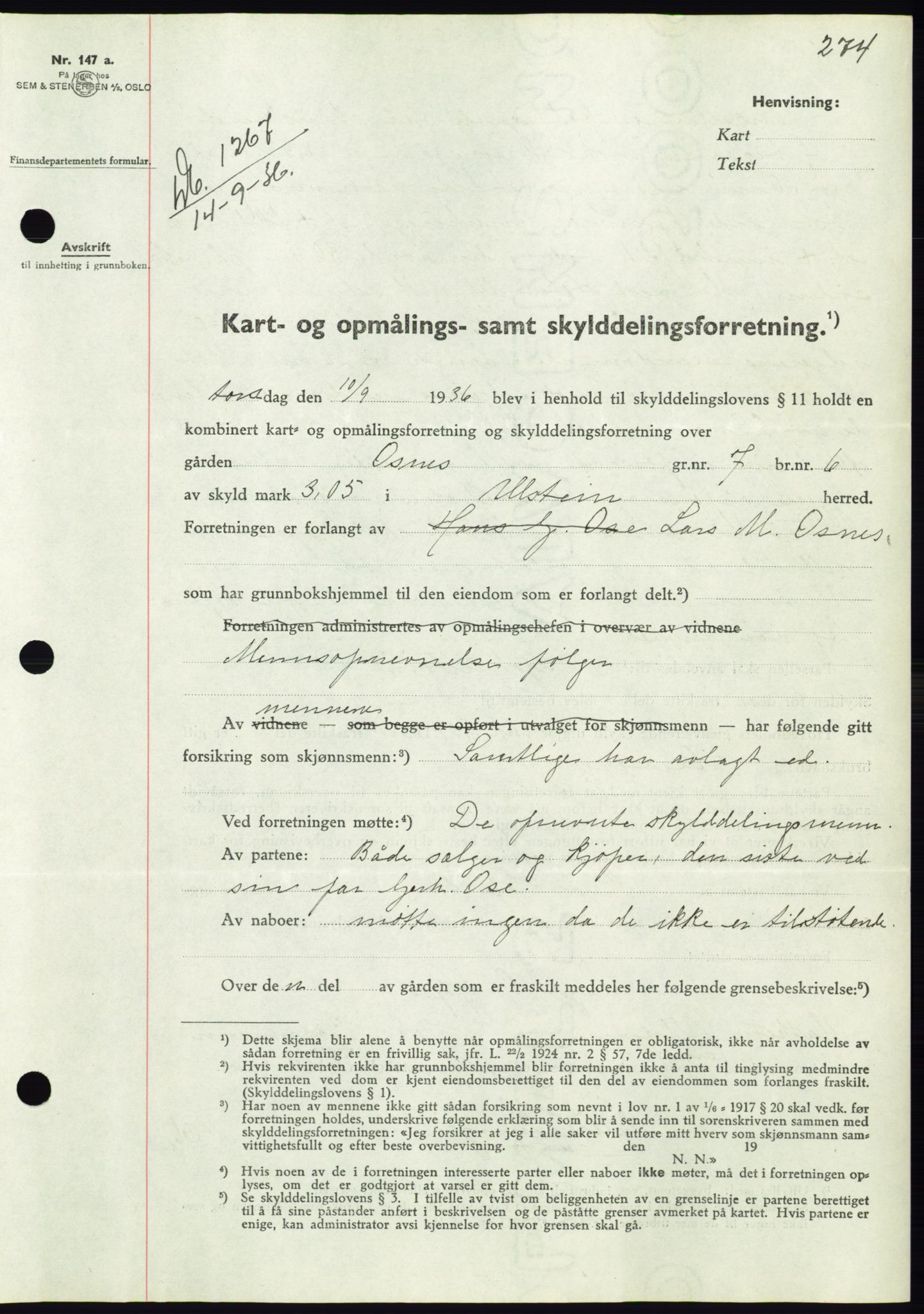 Søre Sunnmøre sorenskriveri, AV/SAT-A-4122/1/2/2C/L0061: Pantebok nr. 55, 1936-1936, Dagboknr: 1267/1936