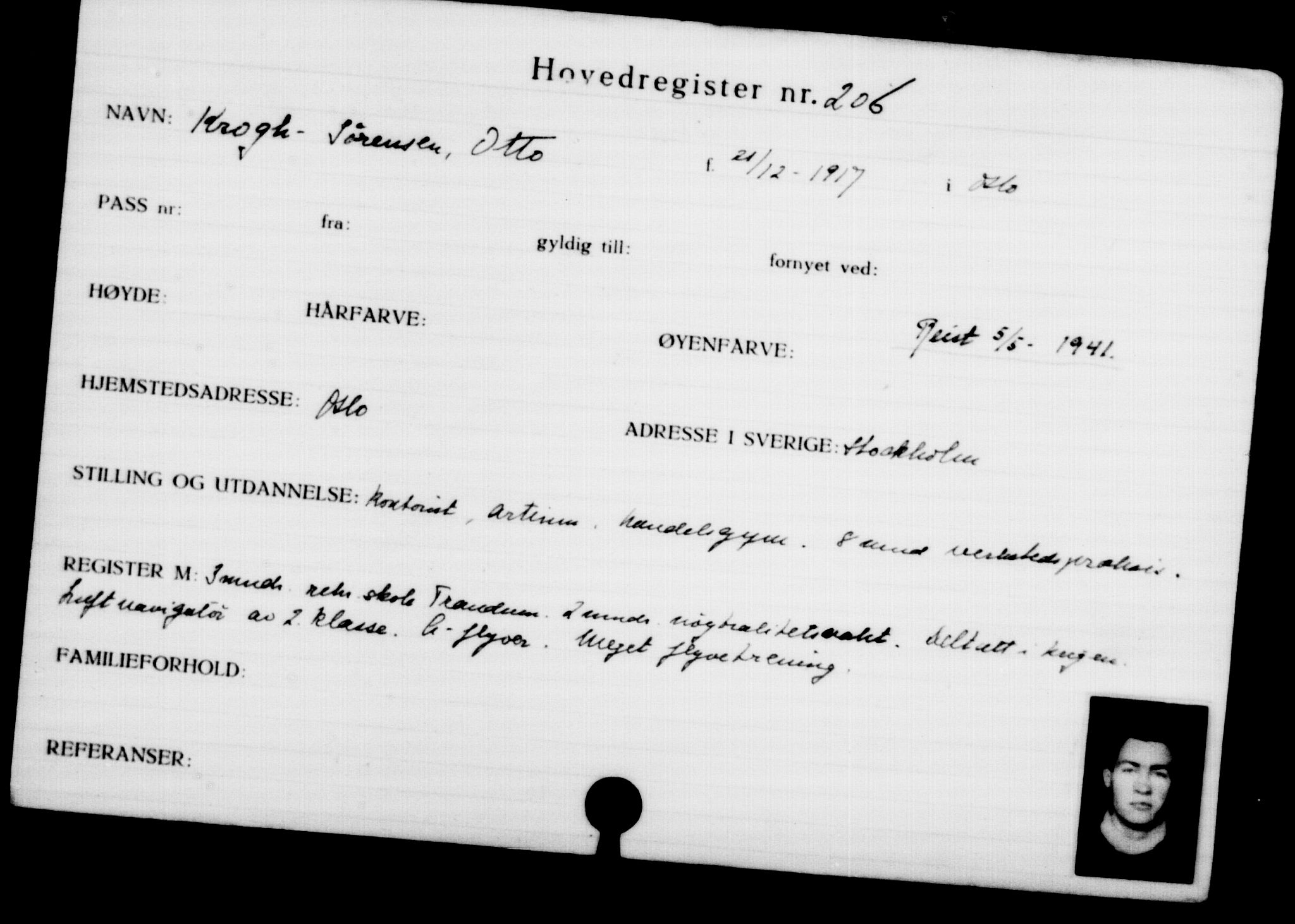 Utenriksstasjonene, Legasjonen i Stockholm, Flyktningkontoret, AV/RA-S-6753/V/Va/L0001: Kjesäterkartoteket, flyktninger med registreringsnr. 1-1000, 1940-1945, s. 336