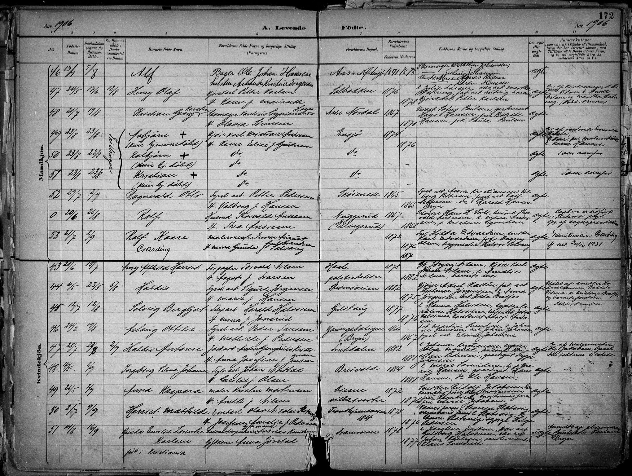 Østre Aker prestekontor Kirkebøker, AV/SAO-A-10840/F/Fa/L0010: Ministerialbok nr. I 10, 1895-1912, s. 172