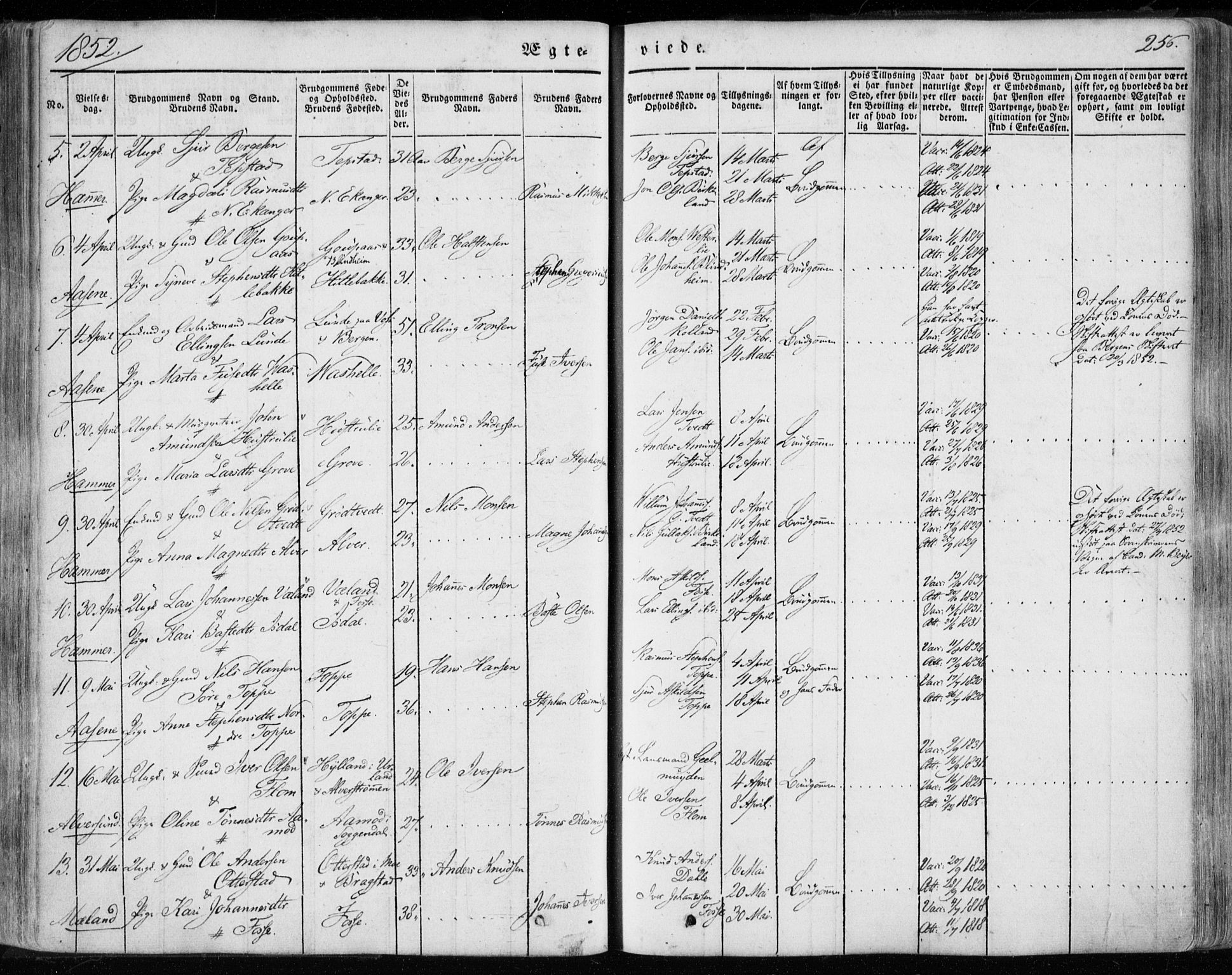 Hamre sokneprestembete, AV/SAB-A-75501/H/Ha/Haa/Haaa/L0013: Ministerialbok nr. A 13, 1846-1857, s. 256