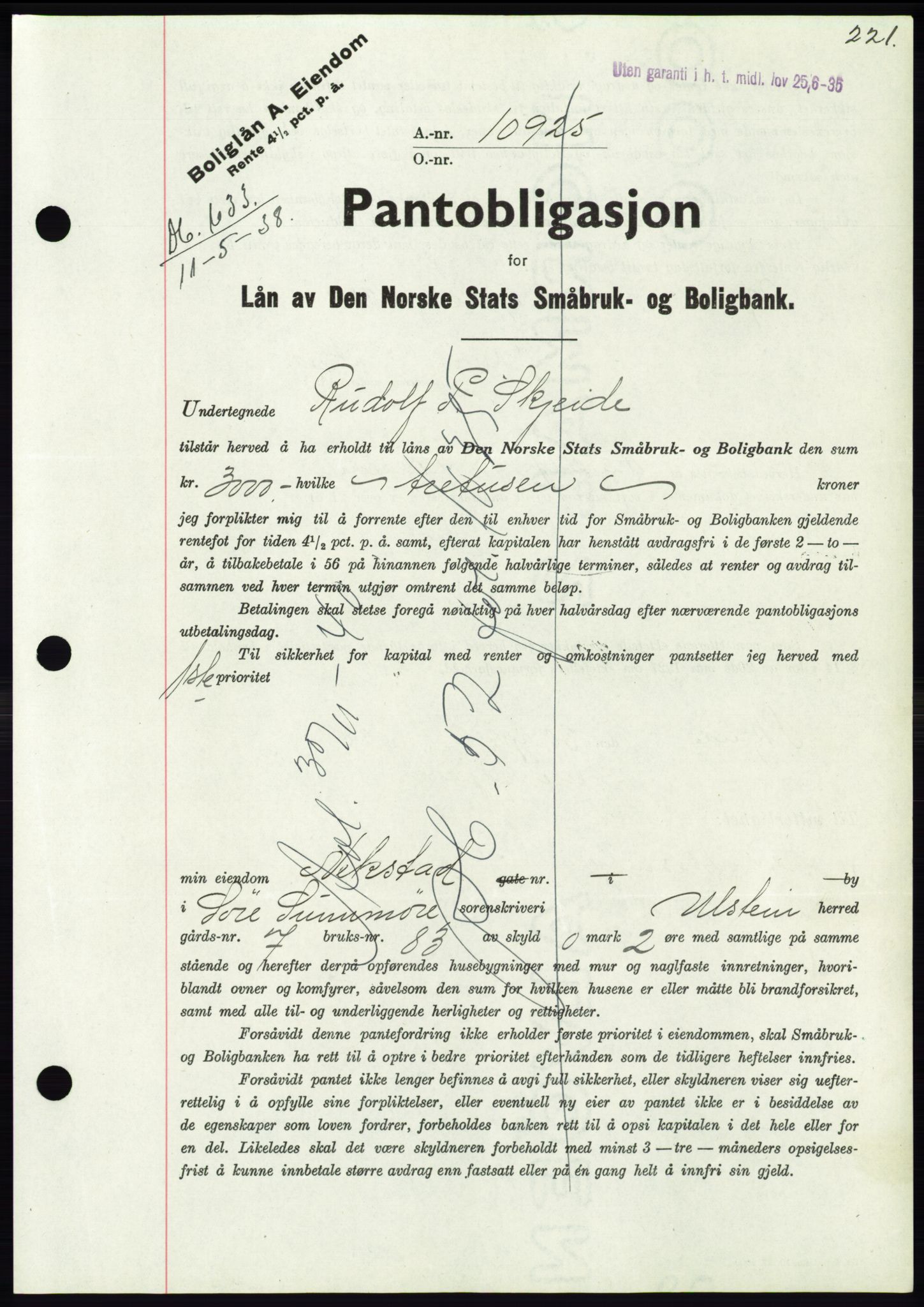 Søre Sunnmøre sorenskriveri, AV/SAT-A-4122/1/2/2C/L0065: Pantebok nr. 59, 1938-1938, Dagboknr: 633/1938