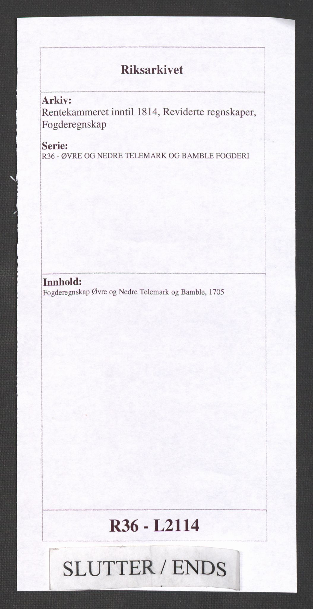 Rentekammeret inntil 1814, Reviderte regnskaper, Fogderegnskap, AV/RA-EA-4092/R36/L2114: Fogderegnskap Øvre og Nedre Telemark og Bamble, 1705, s. 276