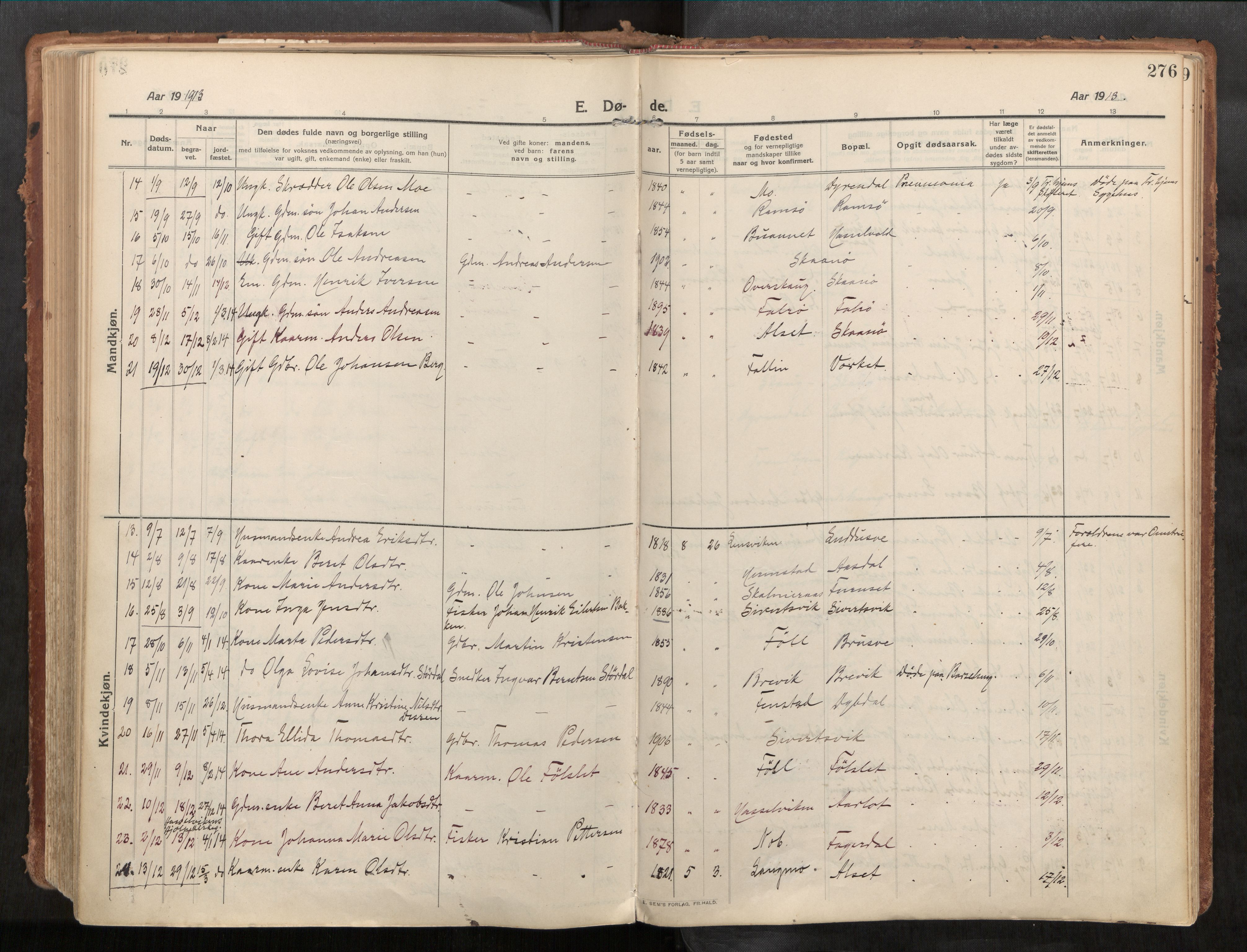 Stadsbygd sokneprestkontor, SAT/A-1117/1/I/I1/I1a/L0001: Ministerialbok nr. 1, 1911-1929, s. 276