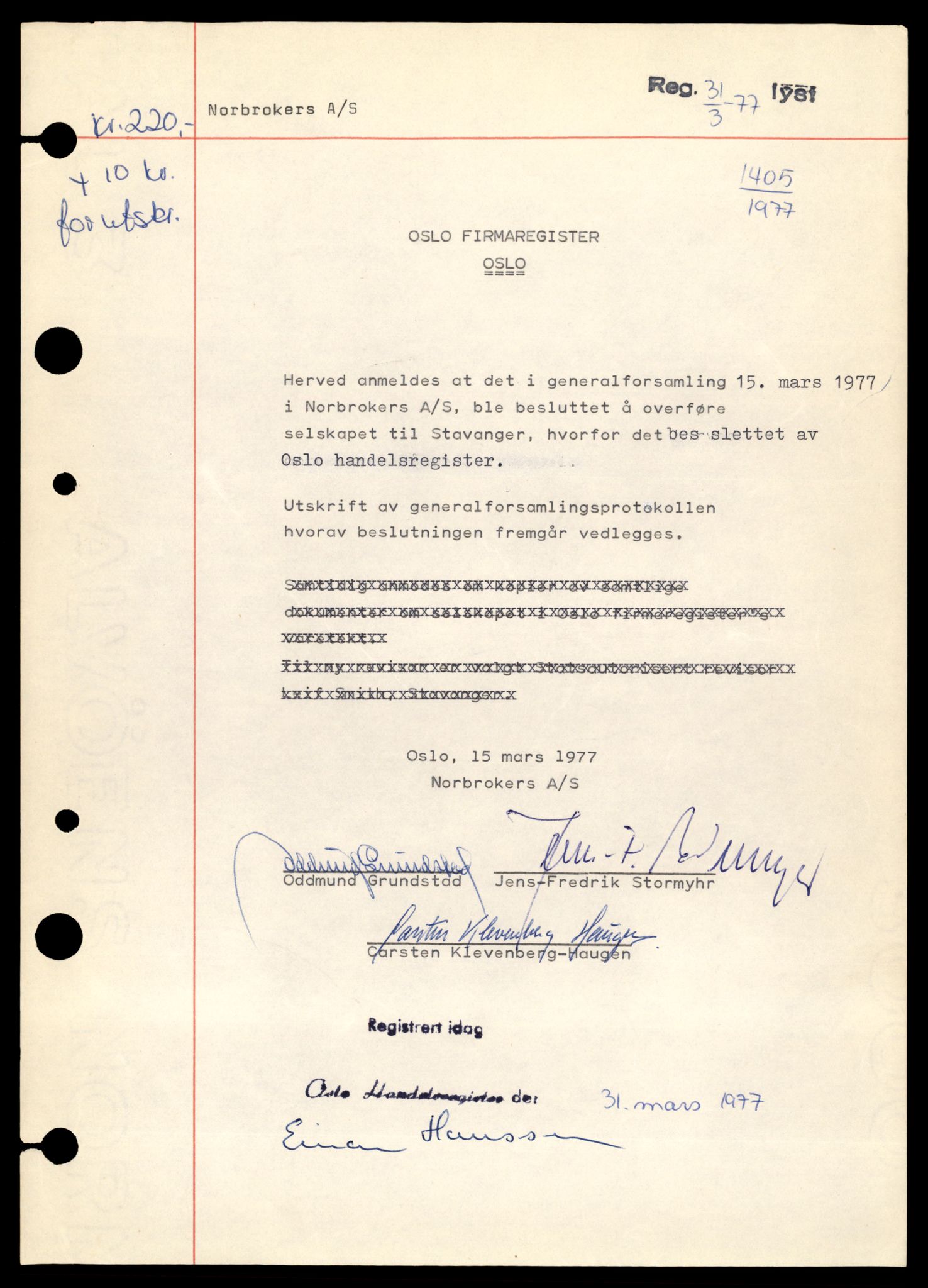 Oslo byfogd, Handelsregisteret, AV/SAT-A-10867/G/Gb/Gbb/L0024: Registreringsmeldinger, Nor-Sc, 1977, s. 3