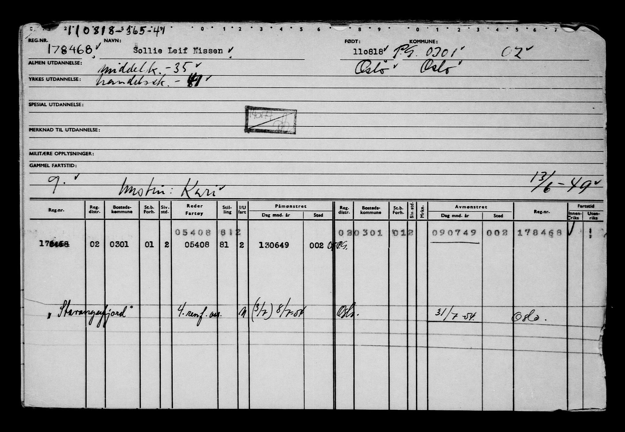 Direktoratet for sjømenn, AV/RA-S-3545/G/Gb/L0161: Hovedkort, 1918, s. 237