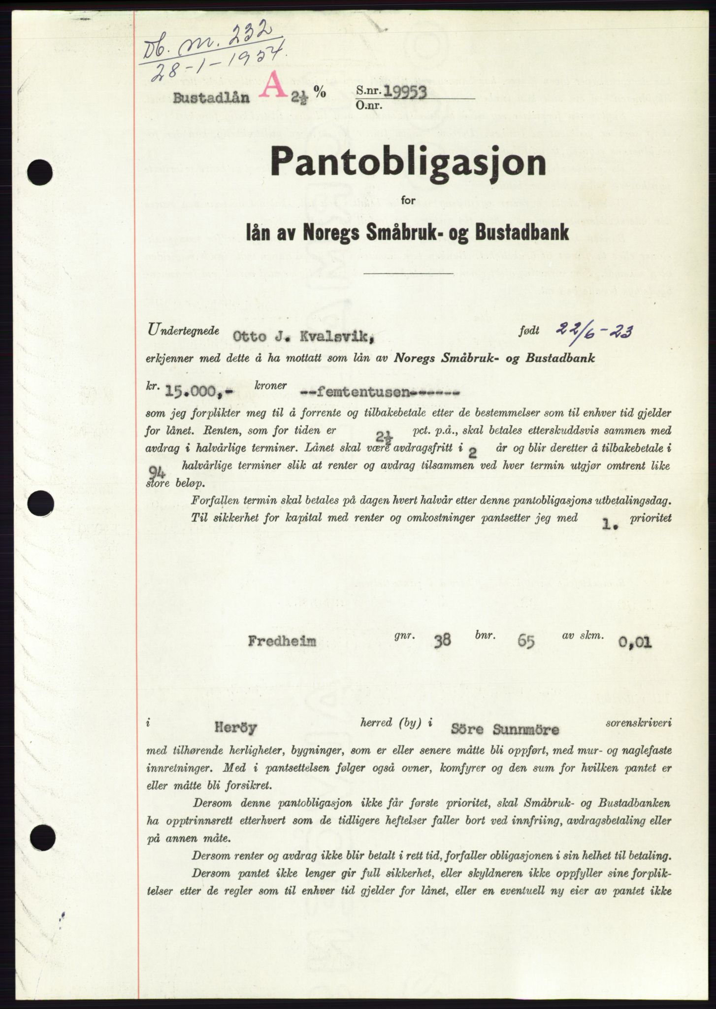 Søre Sunnmøre sorenskriveri, SAT/A-4122/1/2/2C/L0124: Pantebok nr. 12B, 1953-1954, Dagboknr: 232/1954